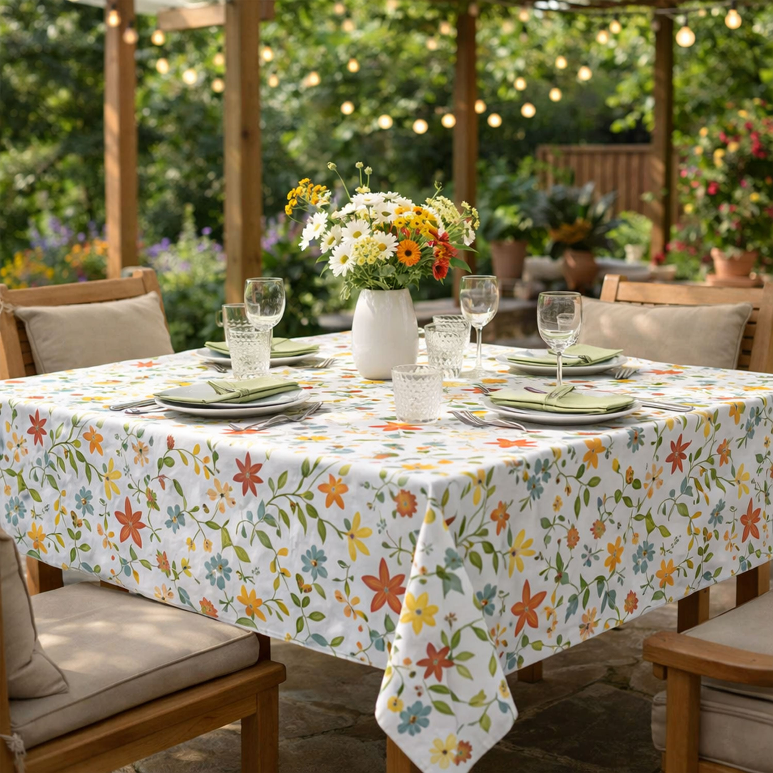 Fabric for Plasticised Tablecloth Warm Tone Flowers Image