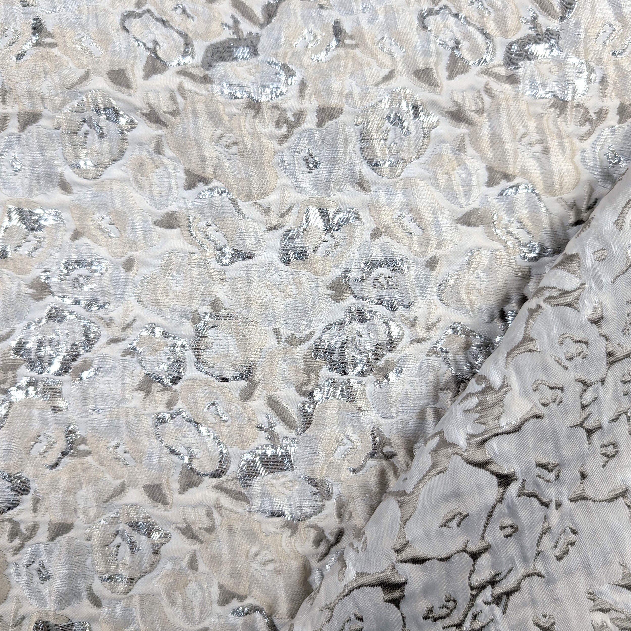 High Fashion Brocade Silver and White Flowers Image