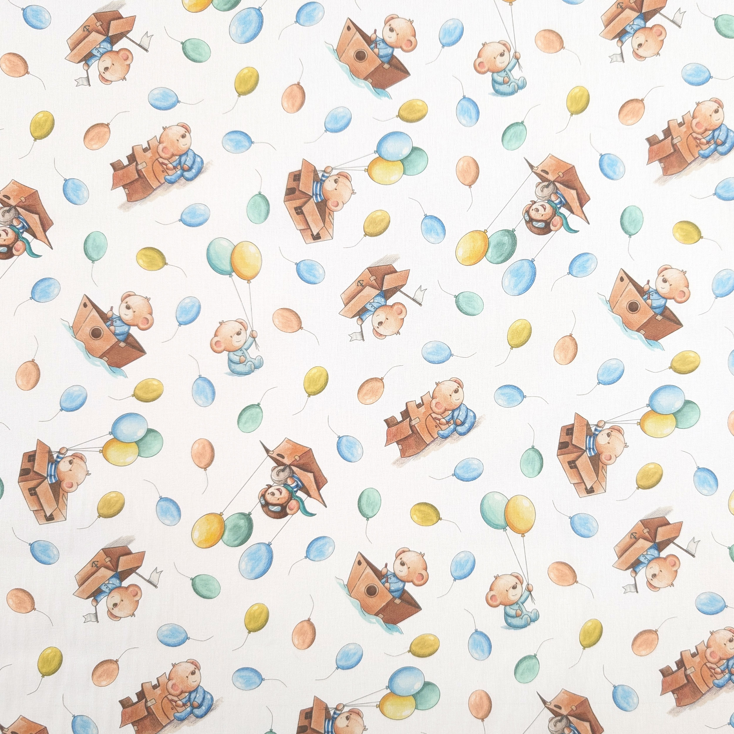Percale Cotton with Teddy Bears and Colourful Balloons Image