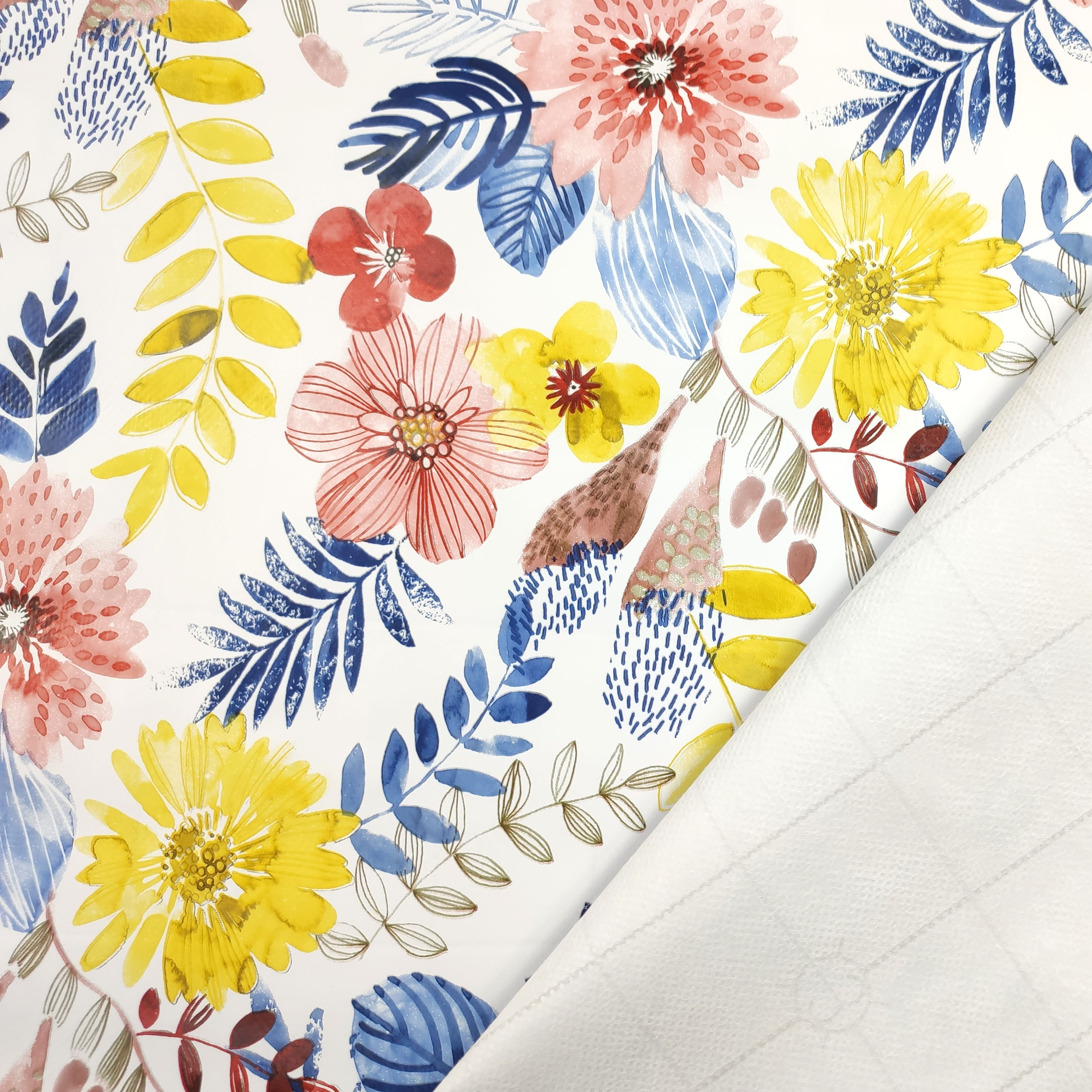 Yellow and Red Flowers Waxed Tablecloth Fabric