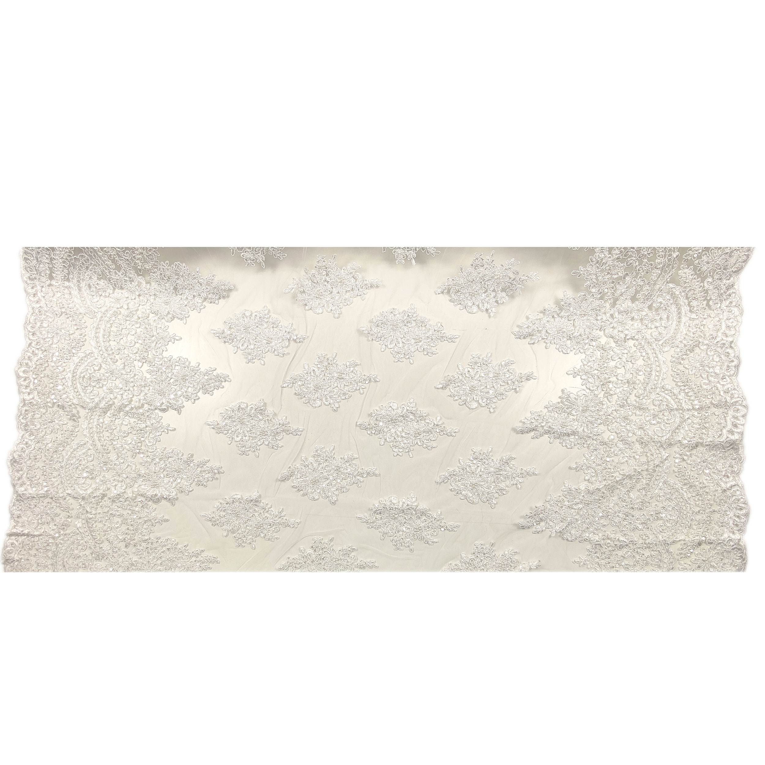 White Beaded Double Edge Tulle Lace  Image