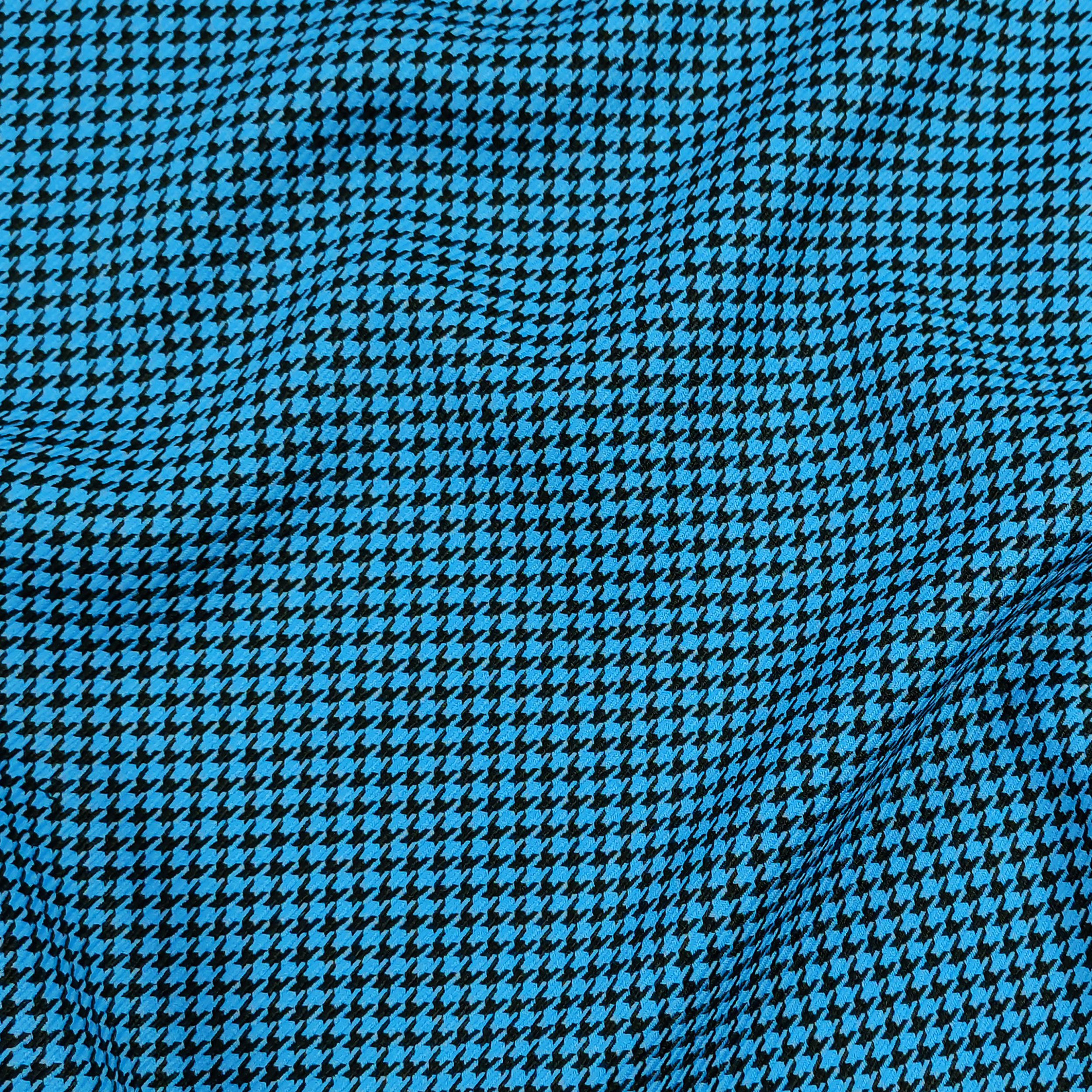 Tissu Pied de Poule Fond noir Bleu clair