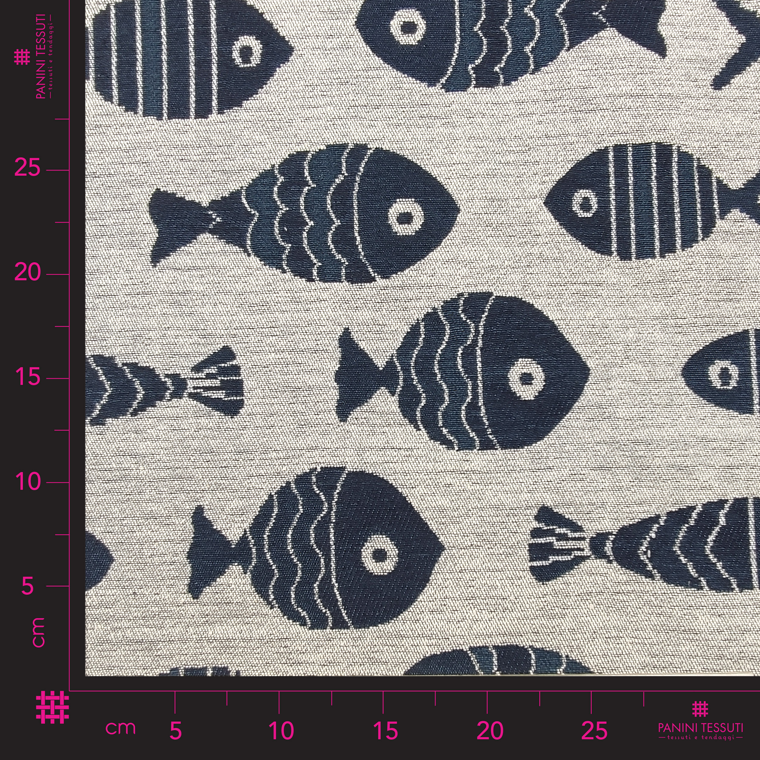 Upholstery Reversible Brocade - Grey, Blue Fishes