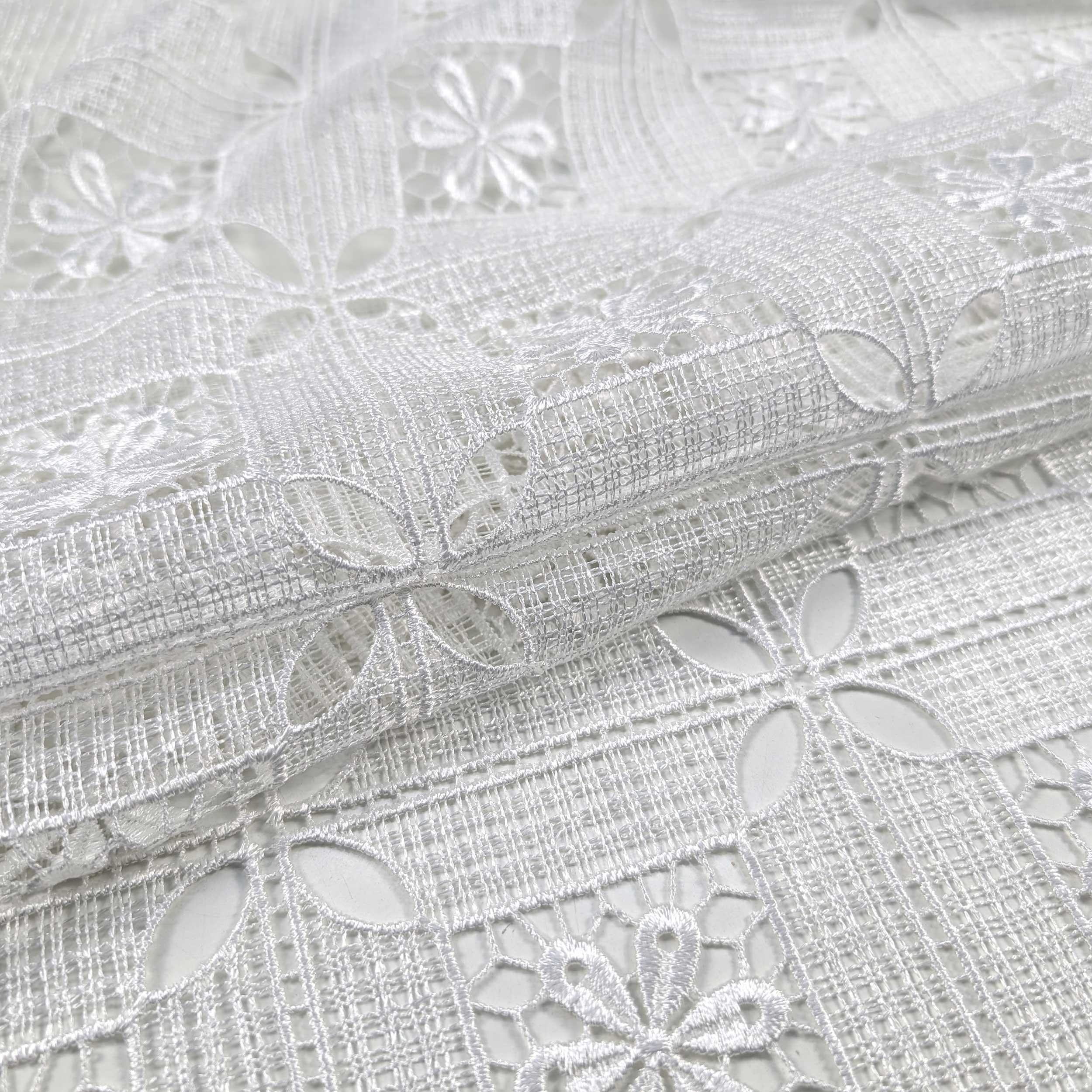 Fabric Curtain Lace Modular Flowers White Image