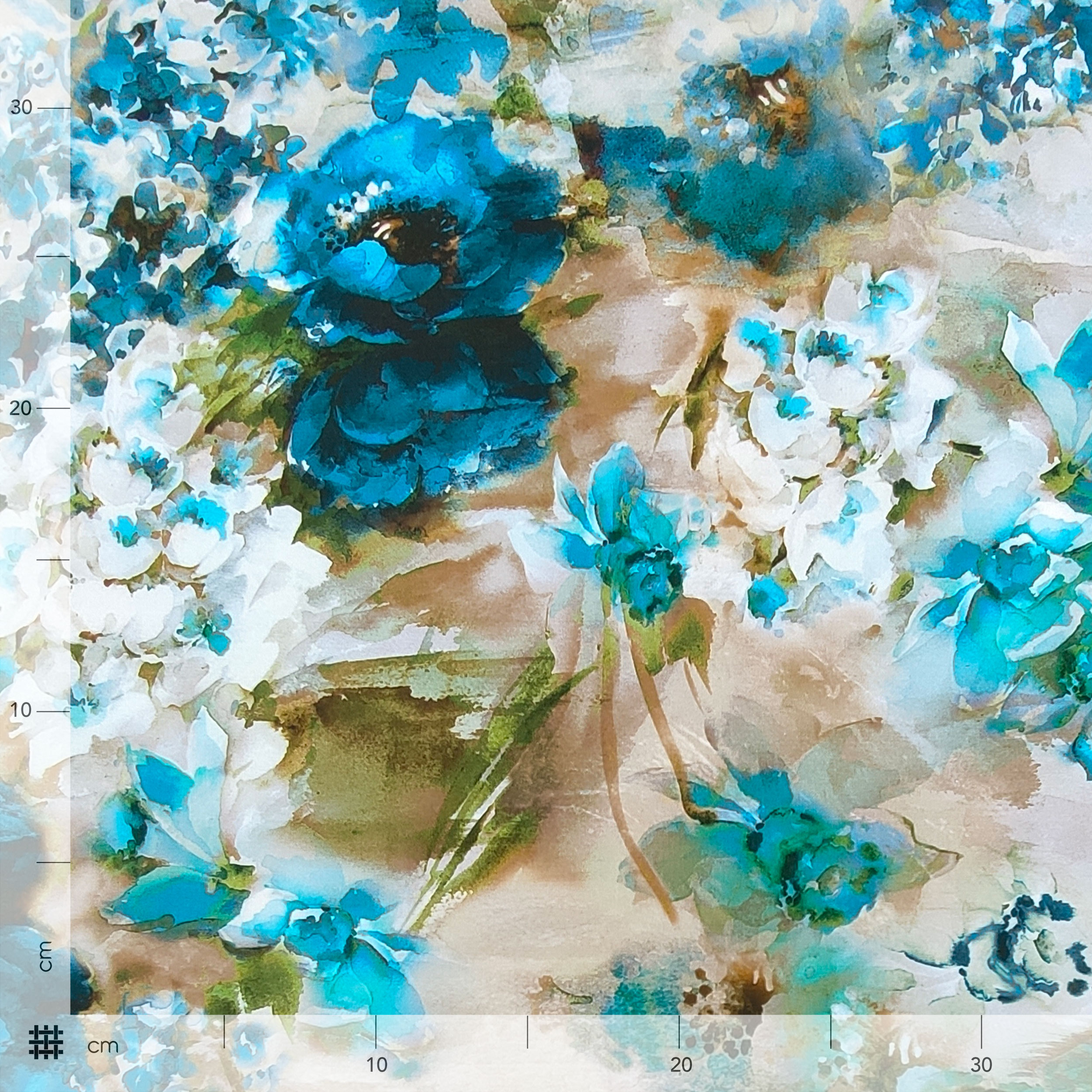 Coton extensible motif fleurs peintes en bleu Image