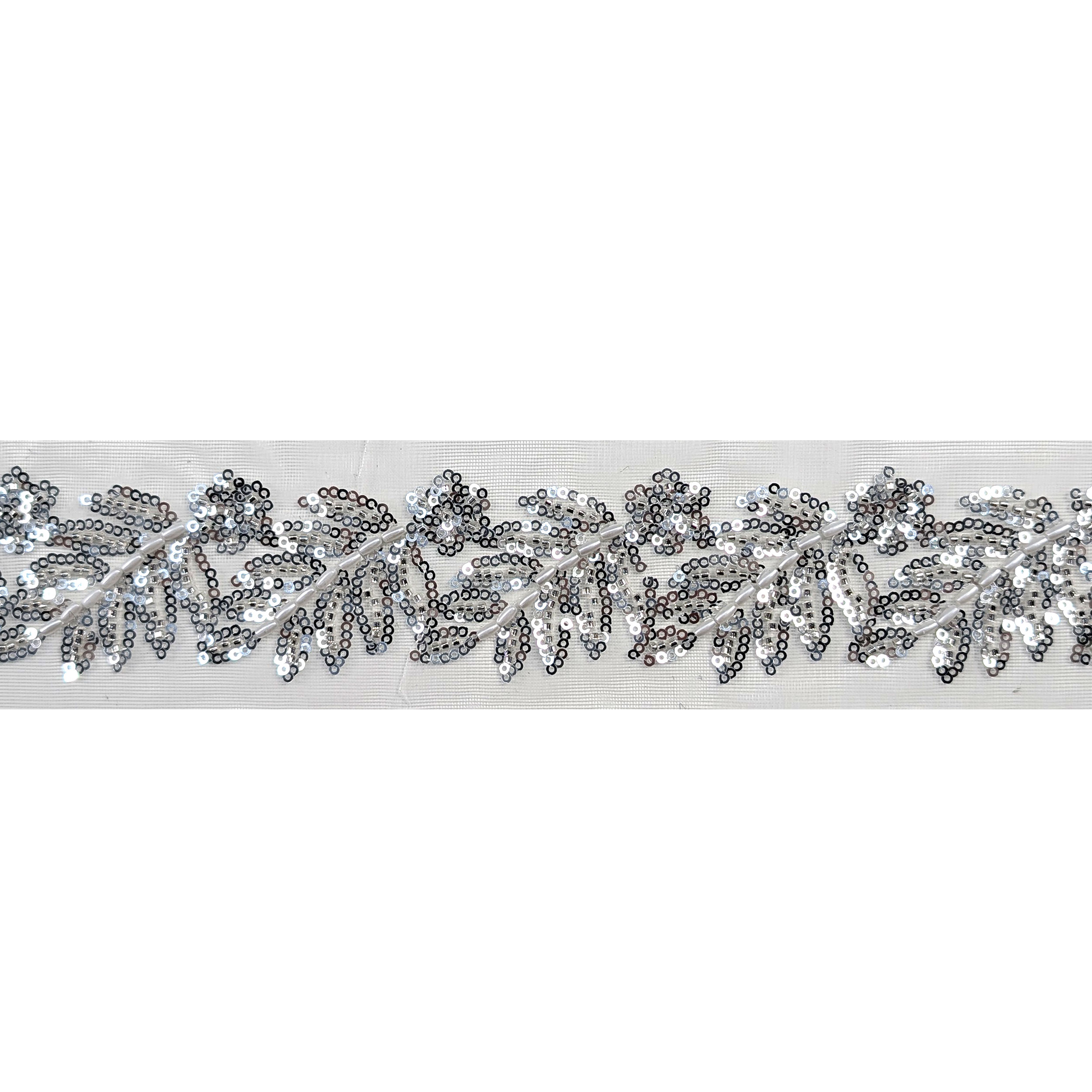 Trimmings Tulle Leaves Sequins and Beads Silver Image