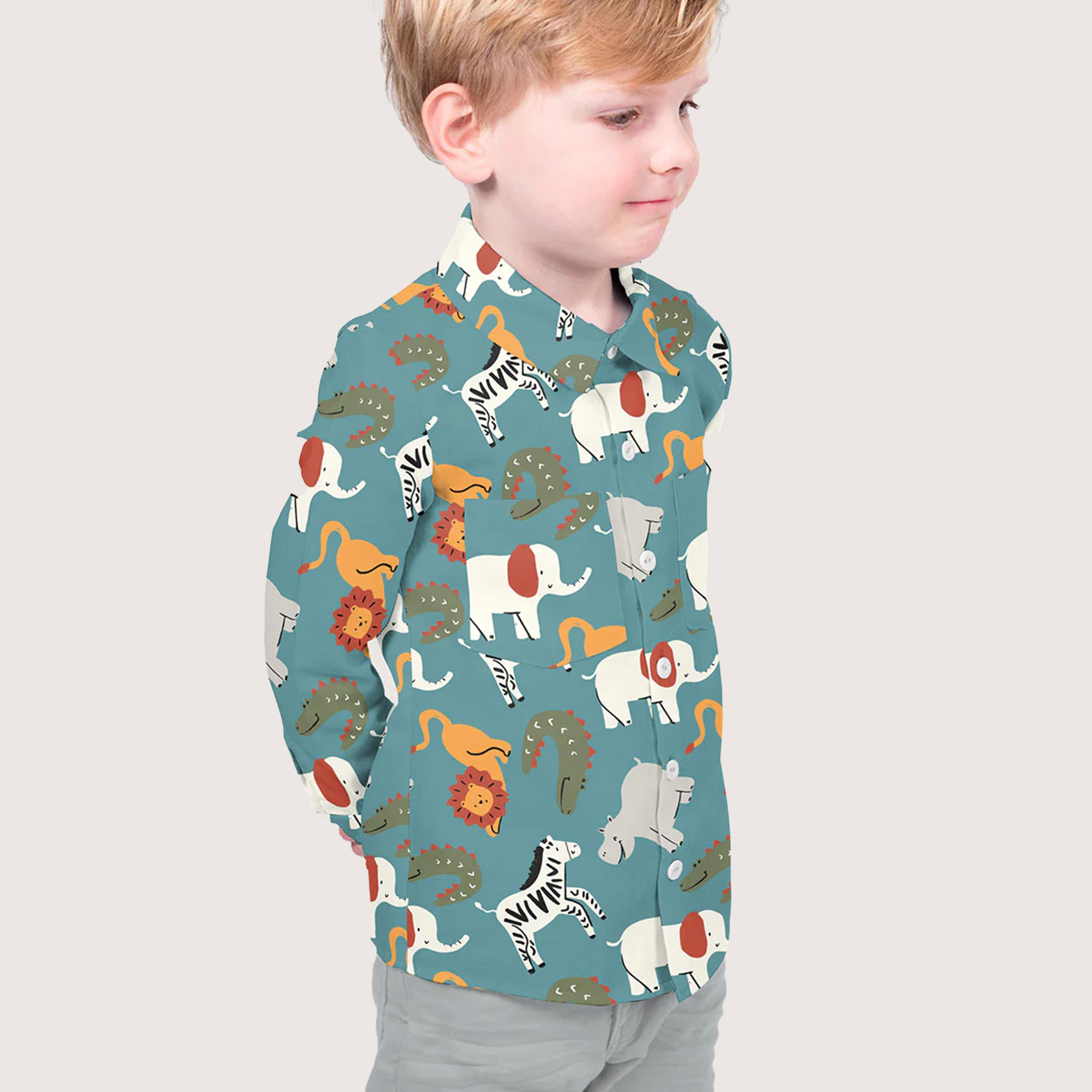 Poplin Cotton Savannah Animals Green Background Image