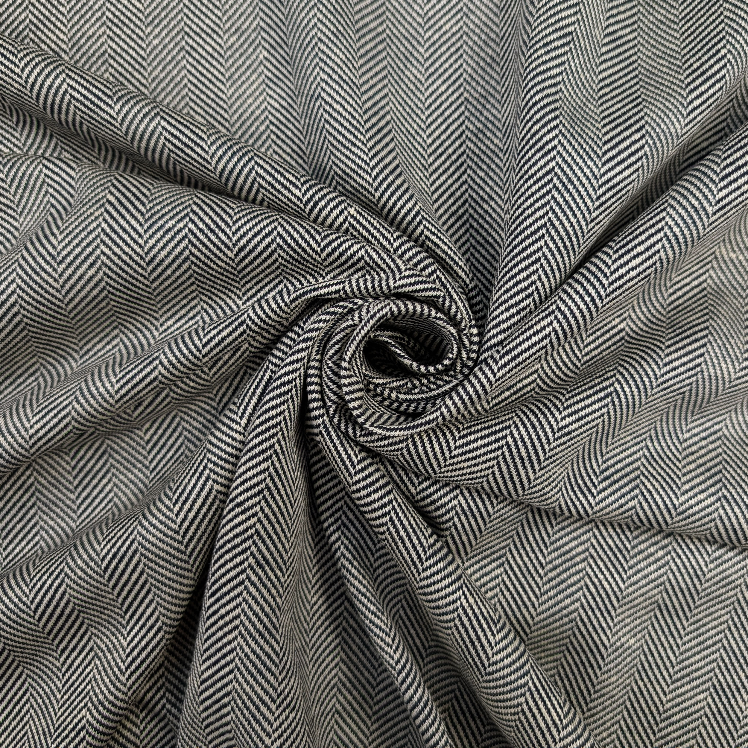 Dark Blue and Cream Herringbone Cotton Image