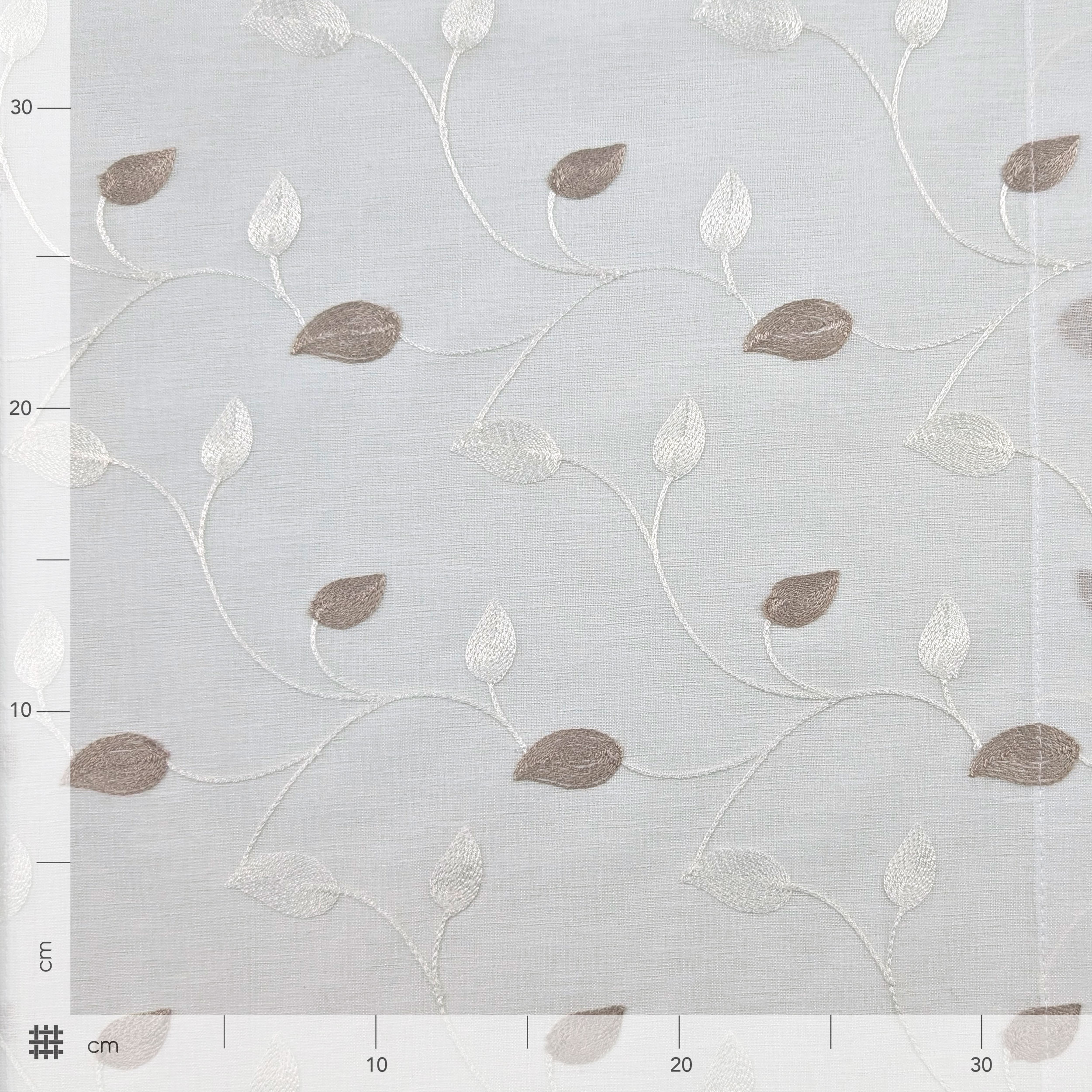 Curtain Fabric Embroidered Leaves - Turtledove Image