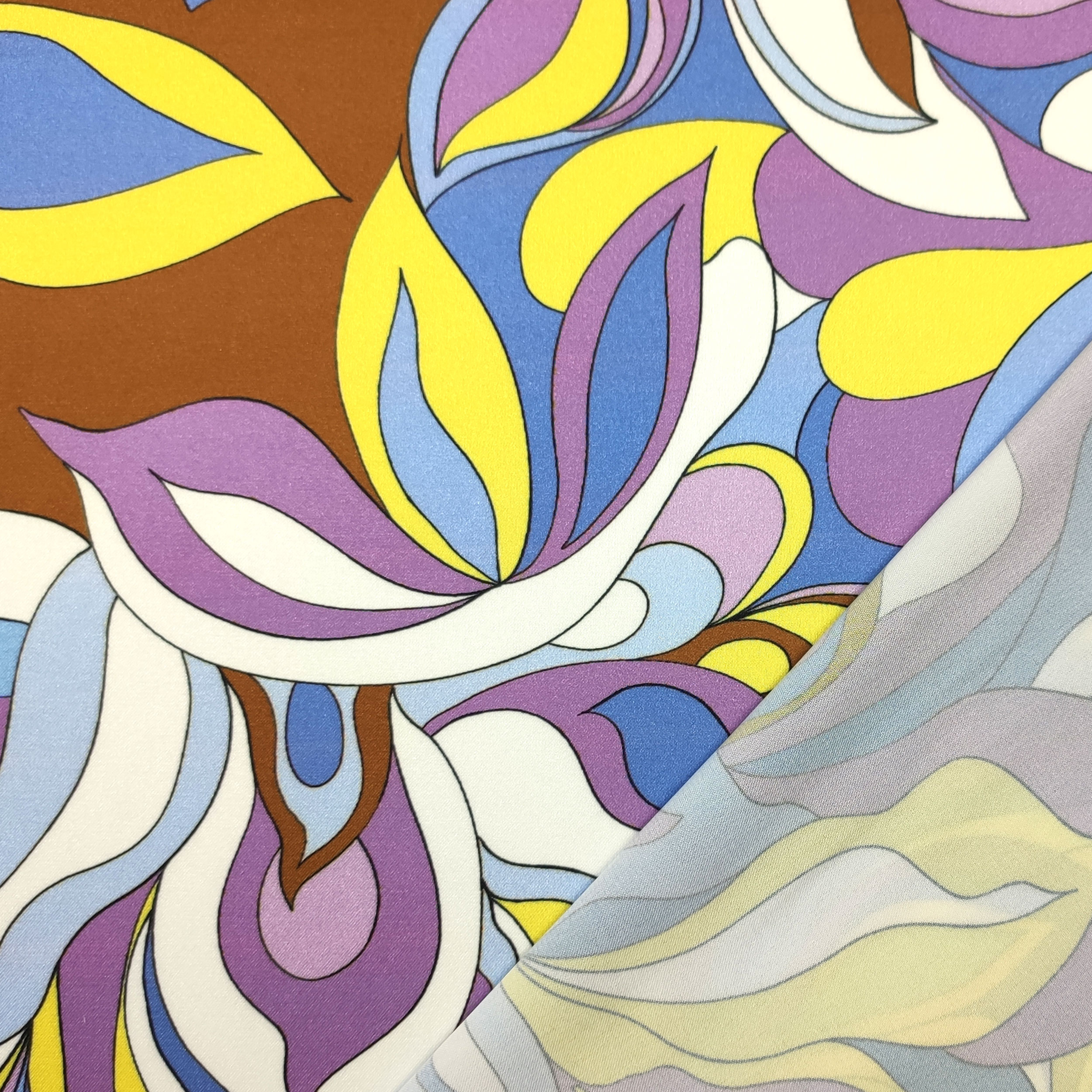 Elasticated Satin Satin Fashion Abstract Flowers Lilac and Yellow