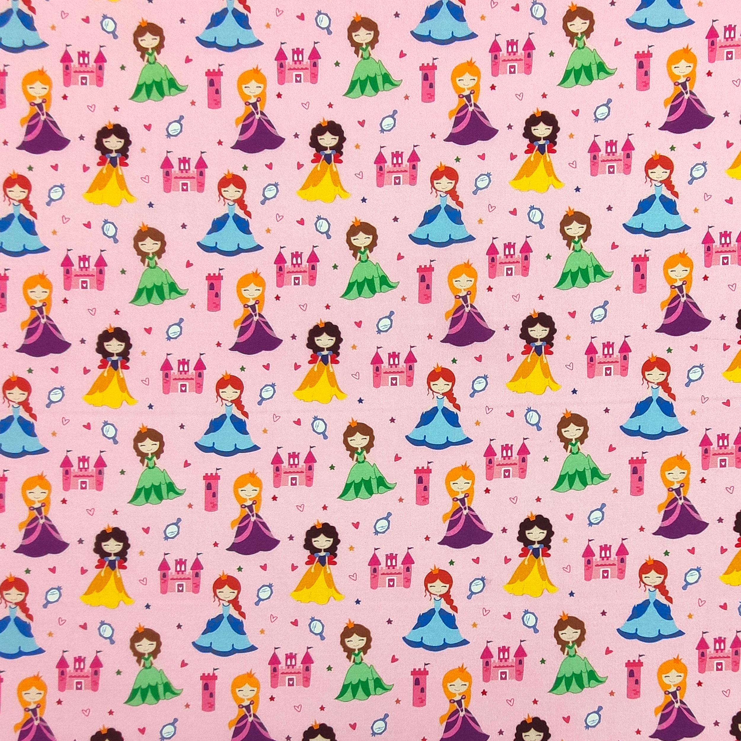 Tissu de coton Petites princesses fond rose