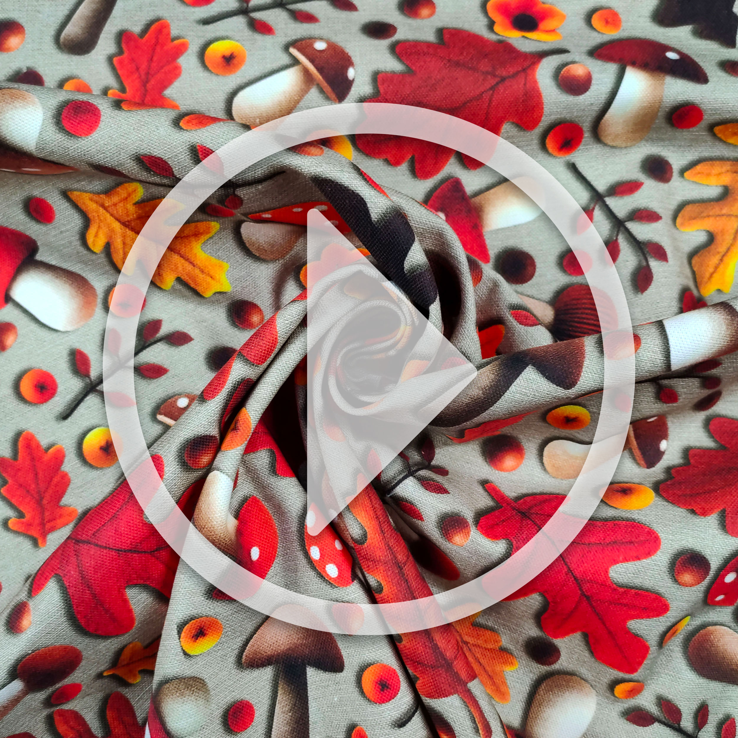 Cutout Panama Cotton Mushrooms and Autumn Leaves 50x140 cm Image