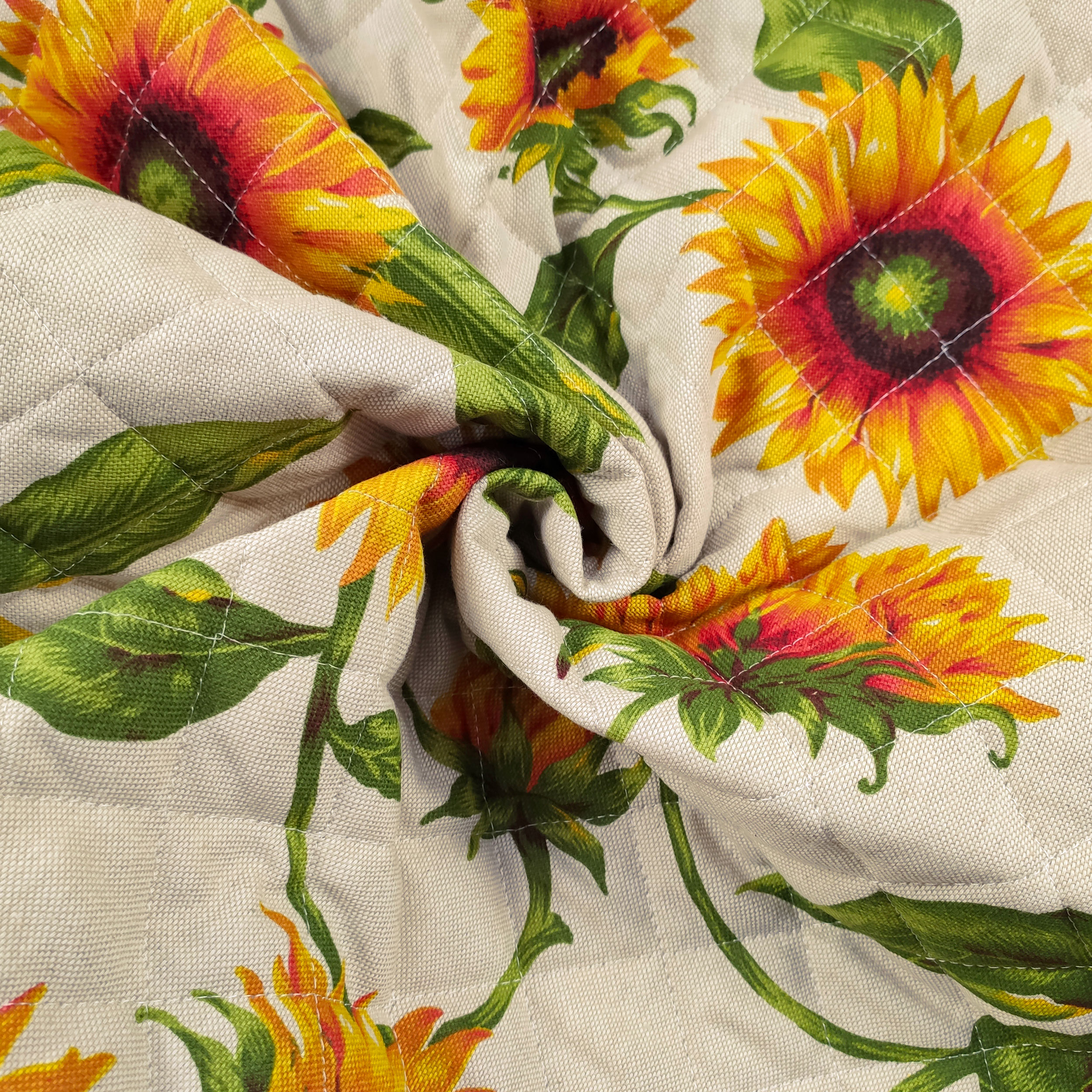 Sunflowers Quilted Fabric Beige Background