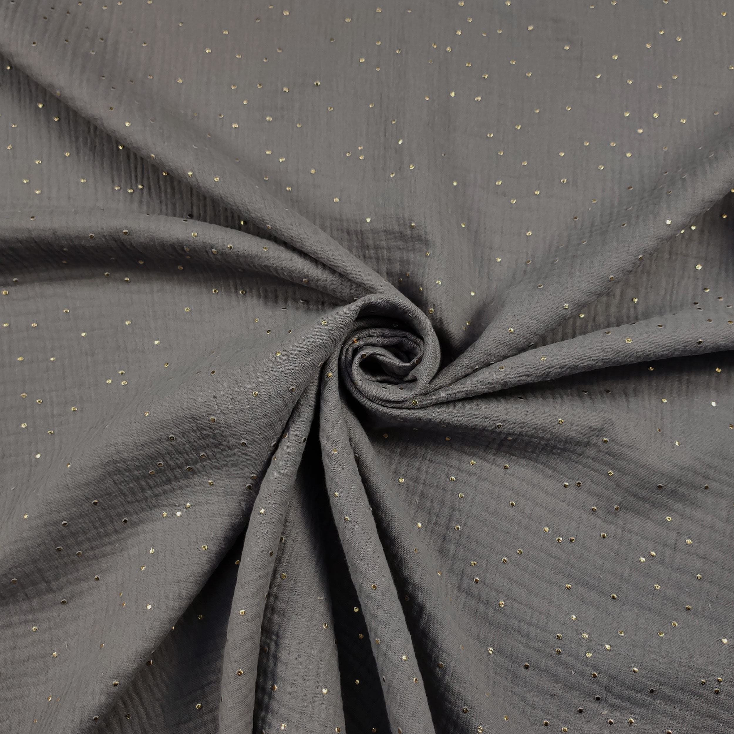 Grey Cotton Muslin with Gold Polka Dots Image