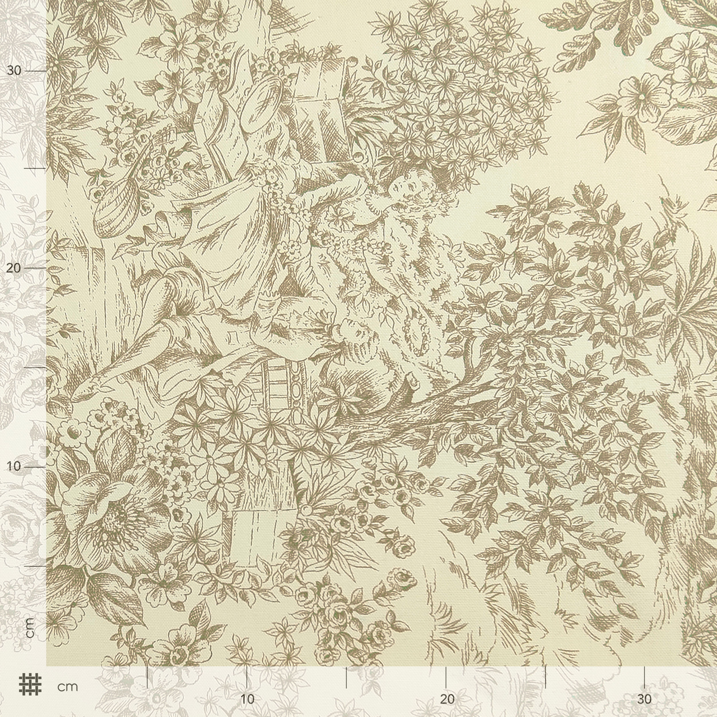 Panama Fabric Toile De Jouy Beige Cream Background