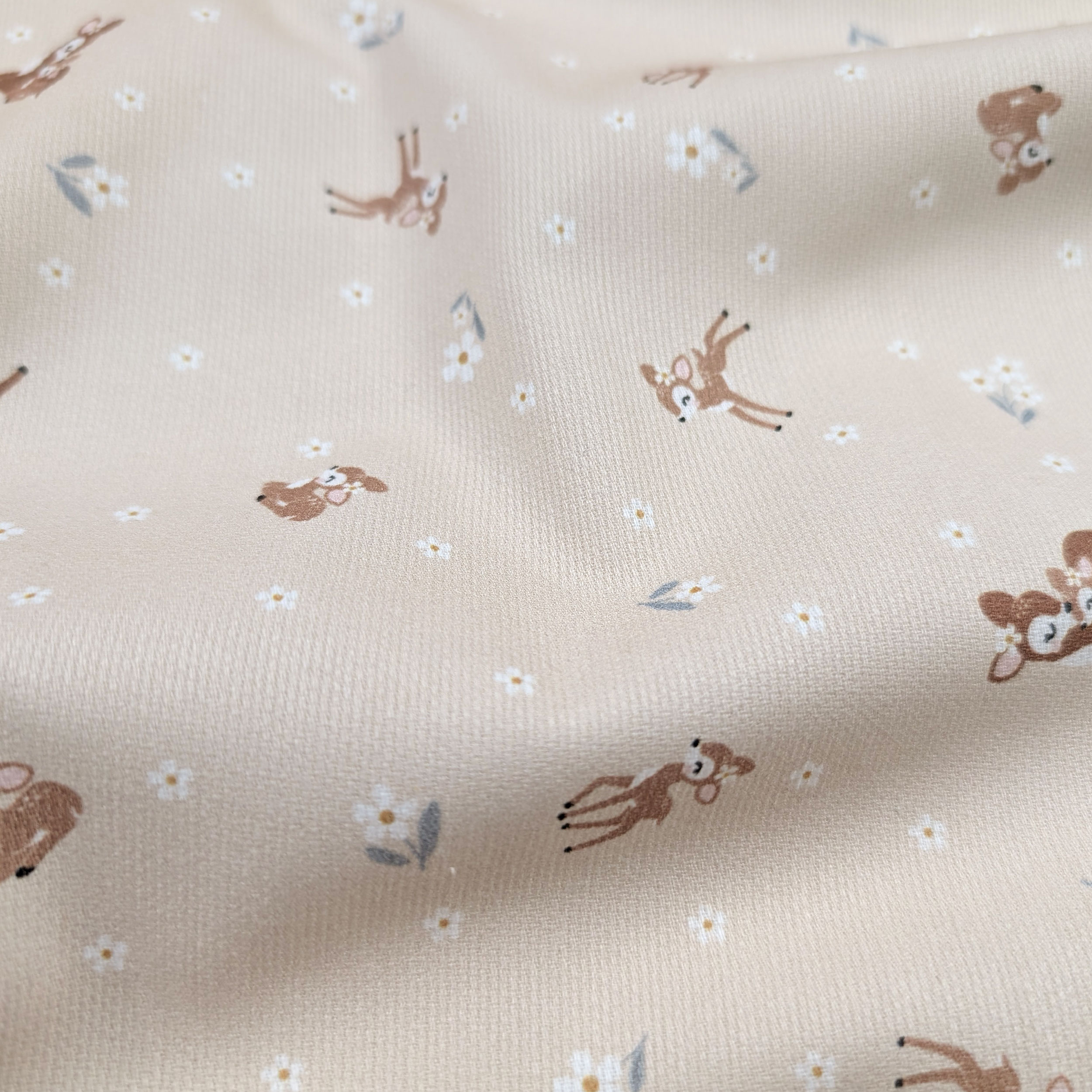 Cotton Piquet Deer and Flowers Image