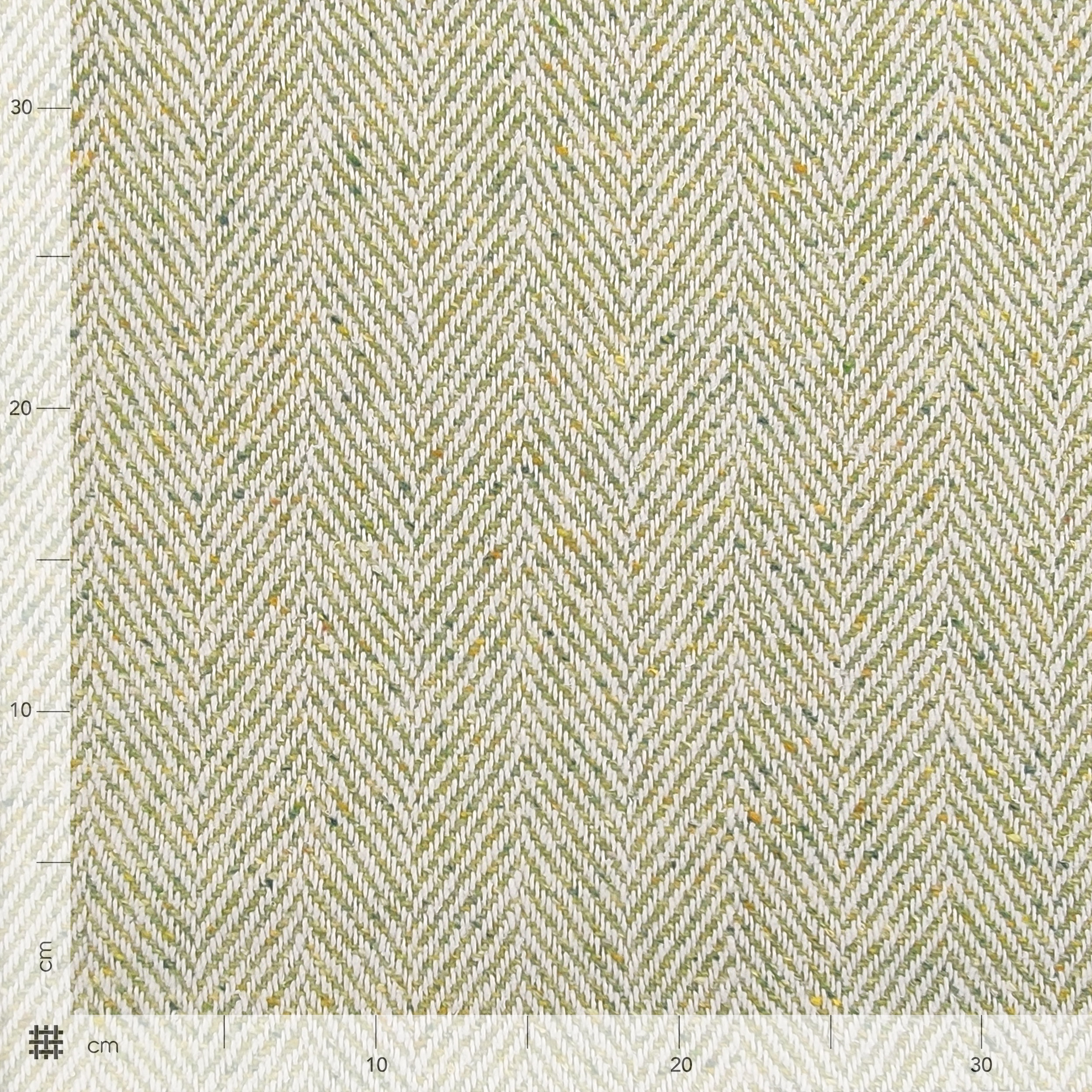 Tissu Tweed Jacquard à chevrons vert et blanc