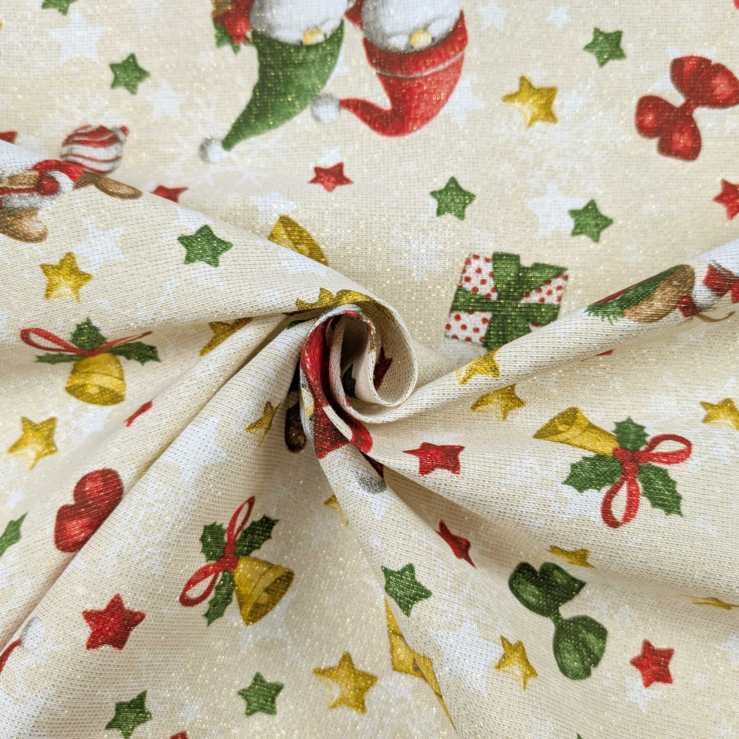 Light Gold Lurex Christmas Panama with Gnomes Image