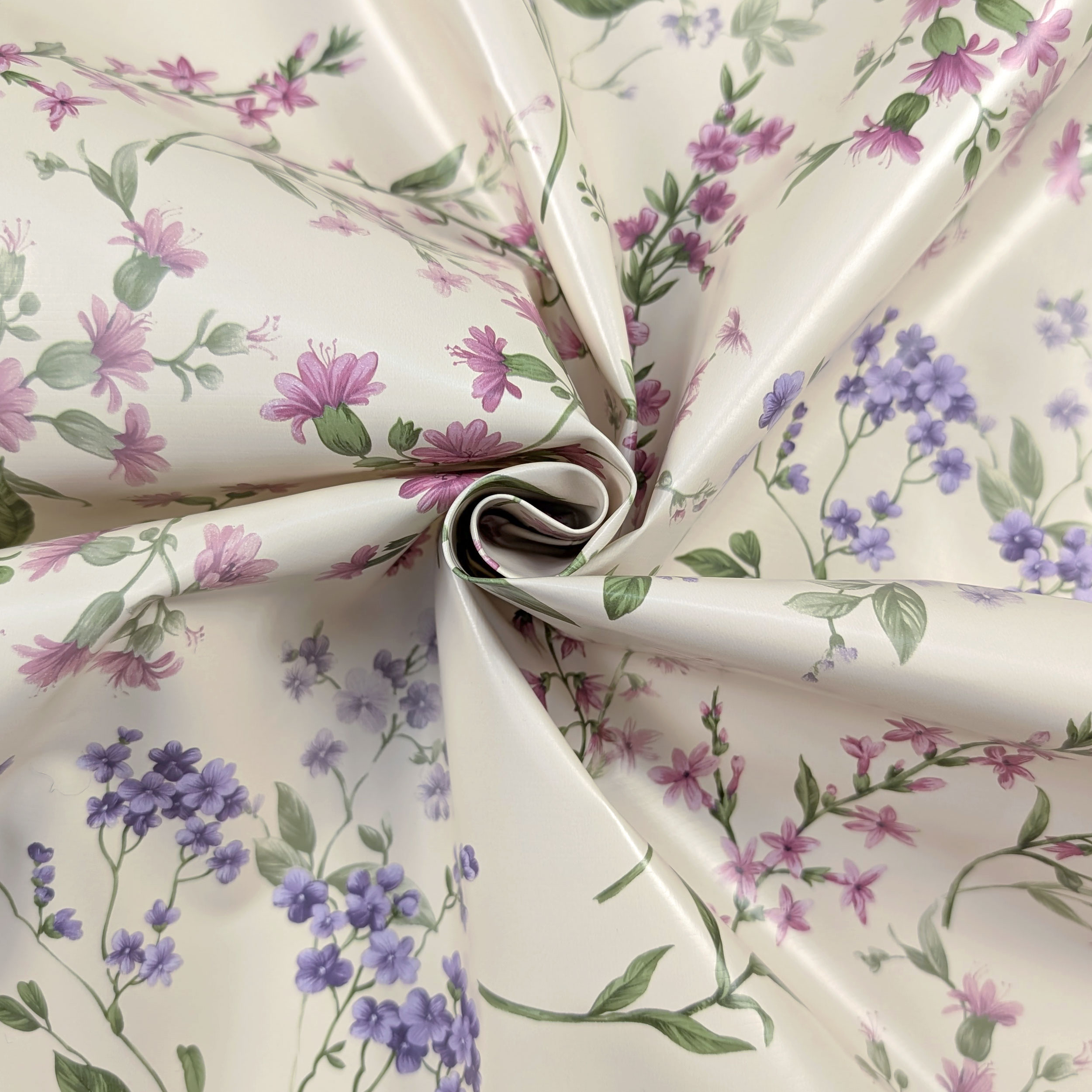 Fabric for Plasticised Tablecloth Pink and Lilac Flowers Image