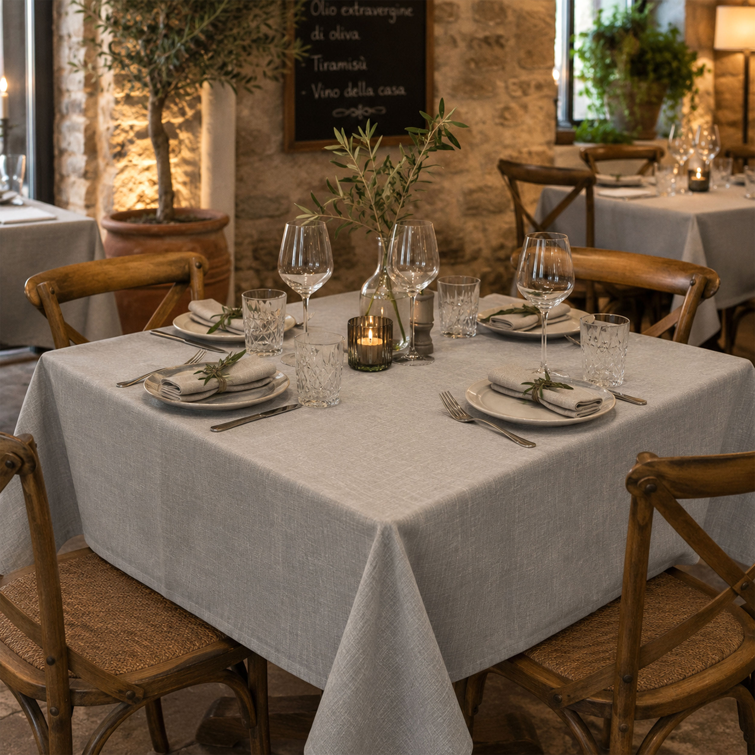 Light Grey Mixed Linen Resin Tablecloth Fabric Image