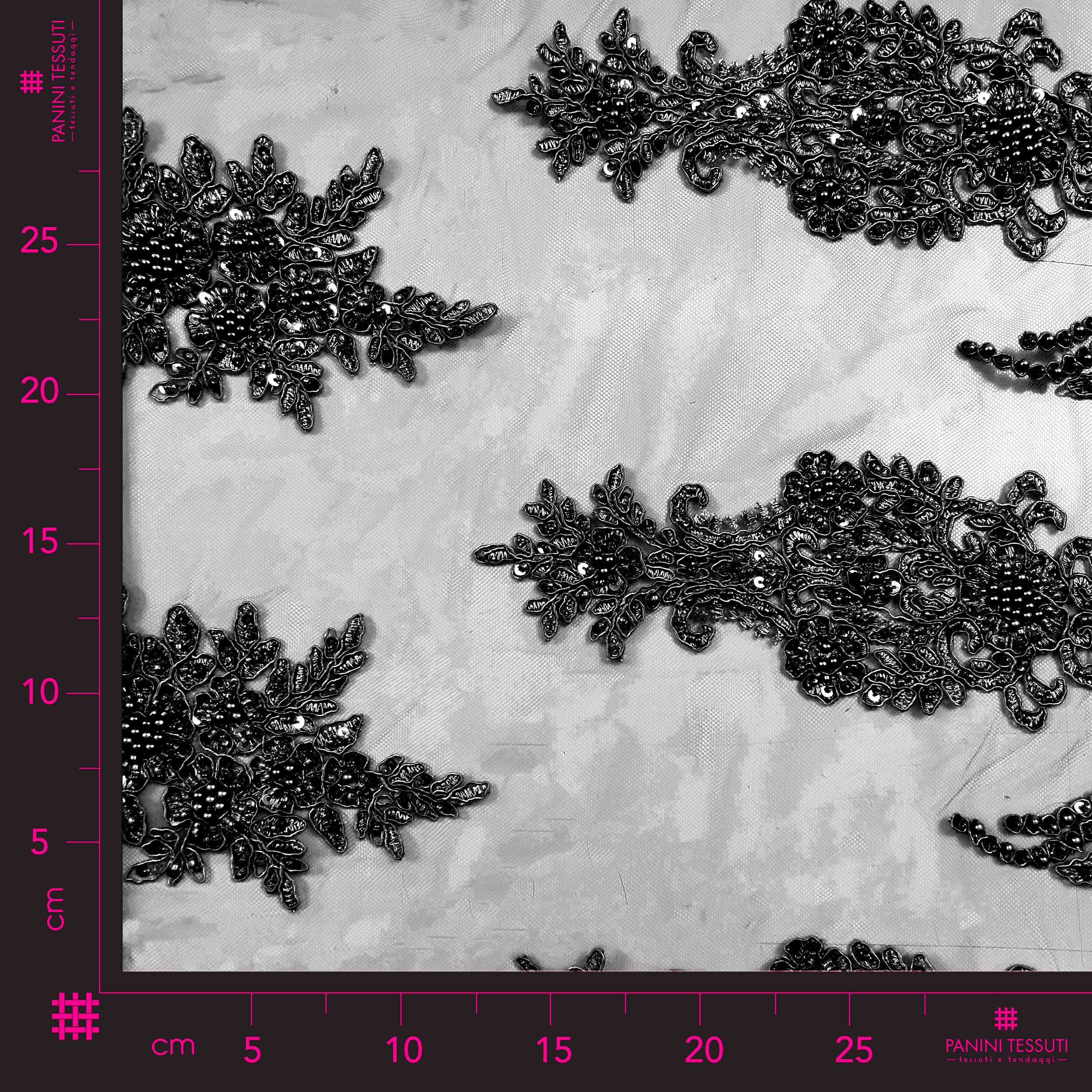 High Fashion Beaded Double Edge Floral Lace - Black