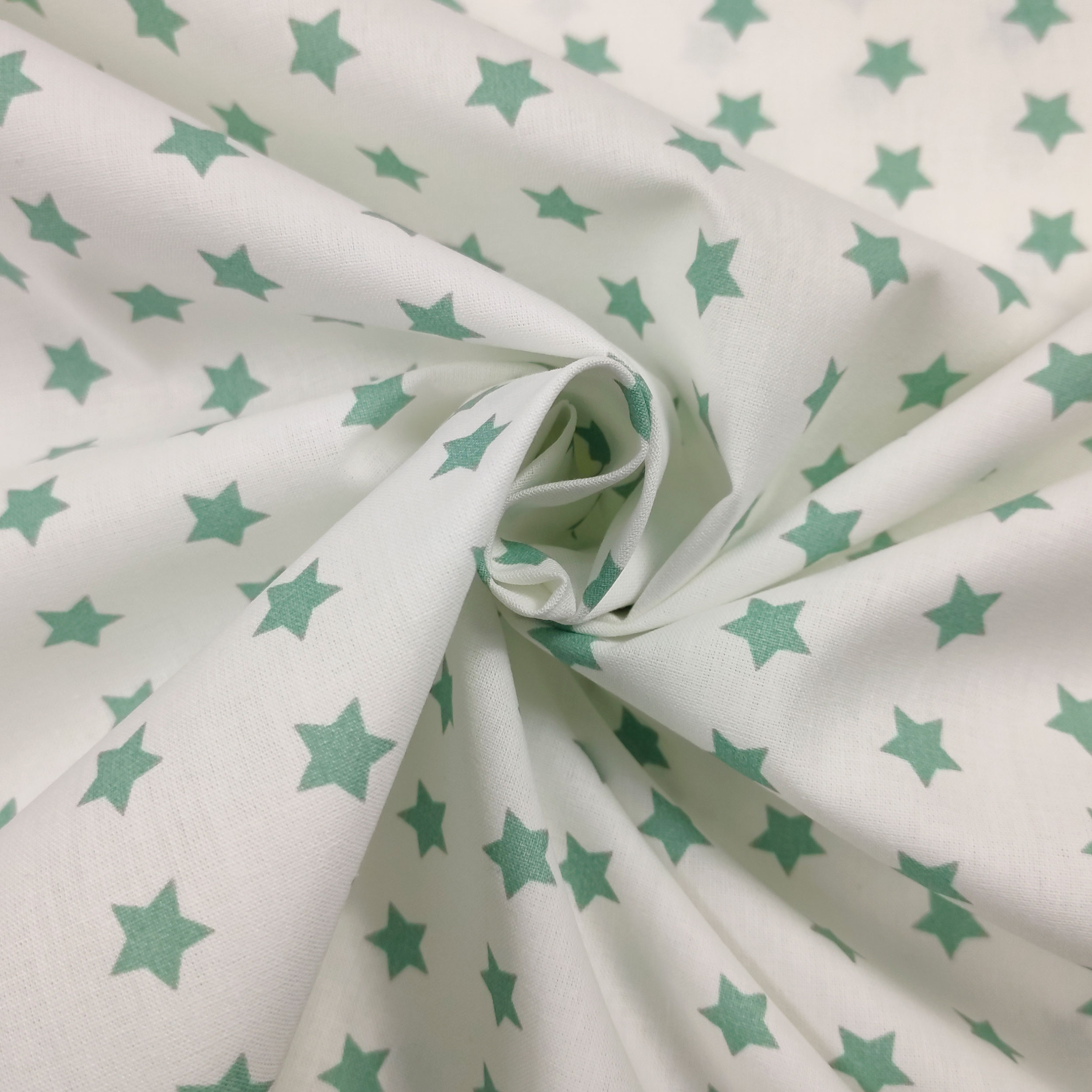 Printed Cotton - White Background with Stars Image