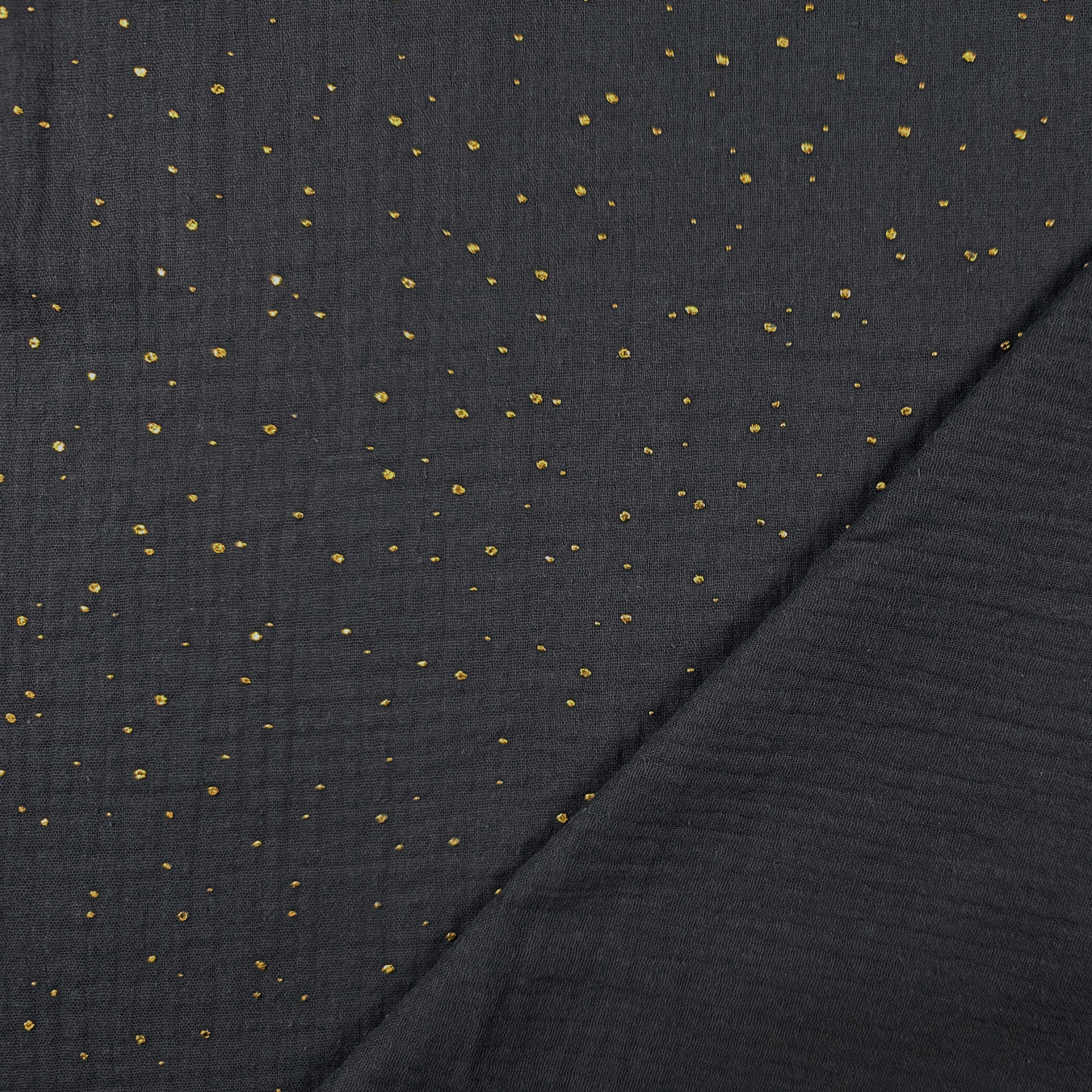 Dark Grey Cotton Muslin with Gold Polka Dots Image