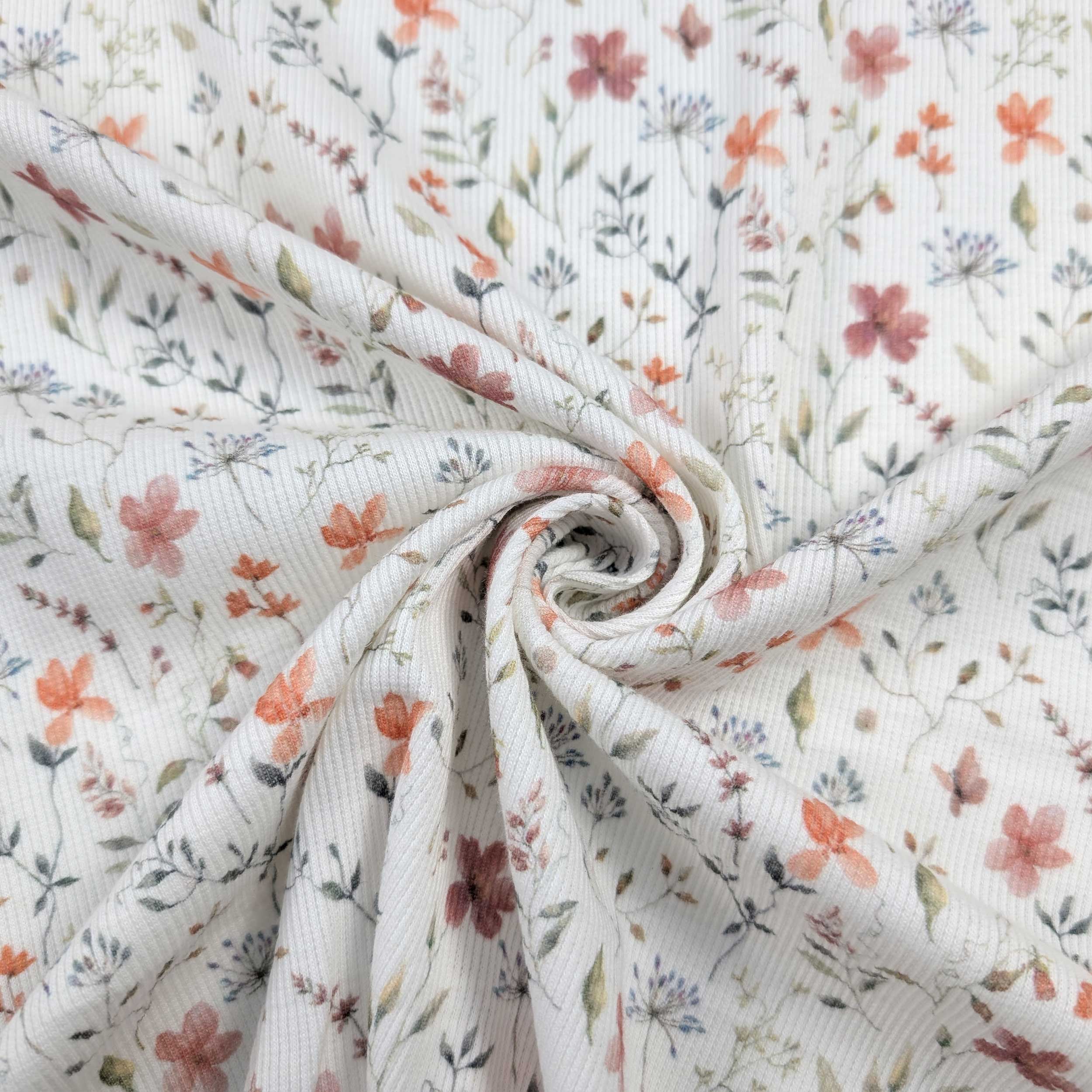Jersey Ribbed White Delicate Flowers Image