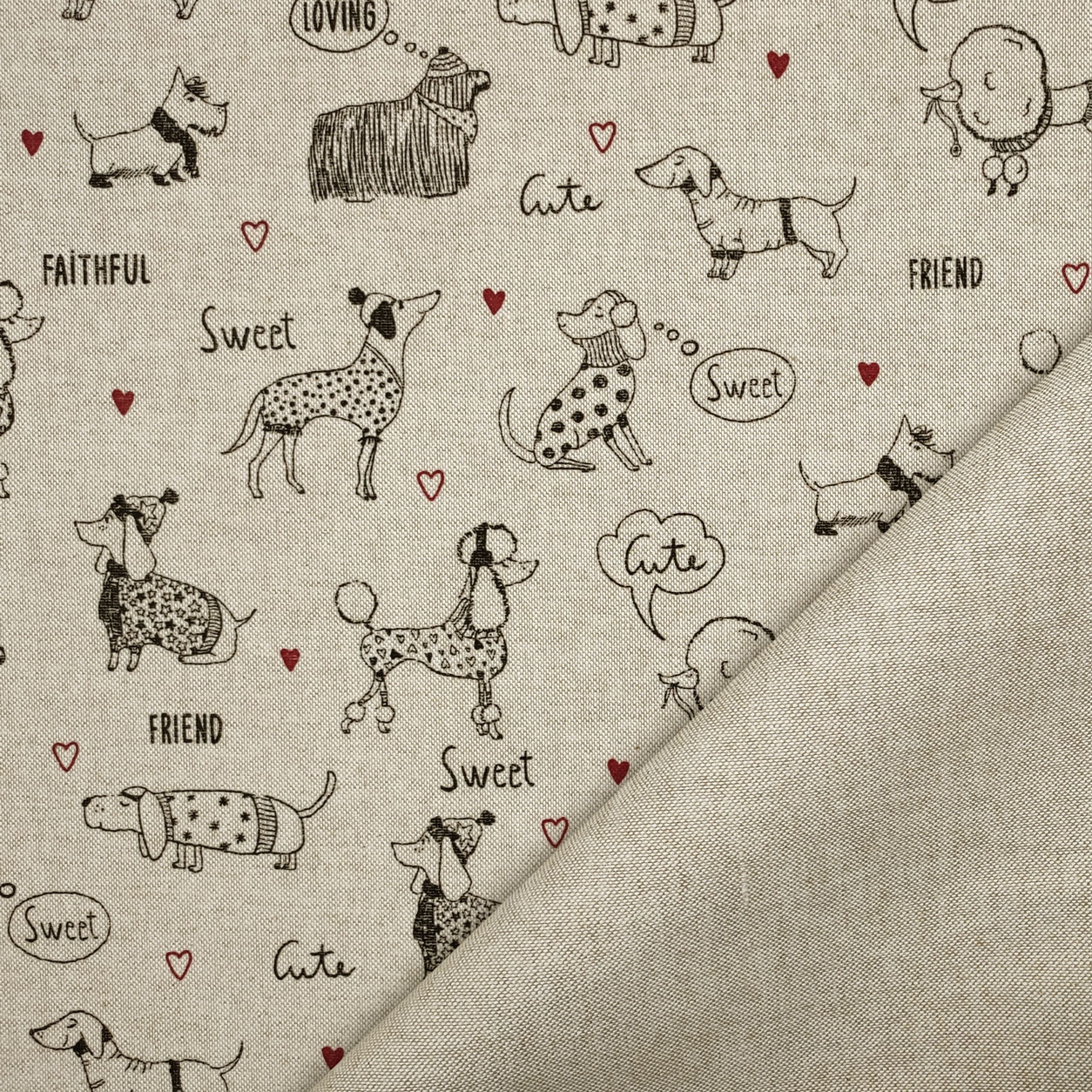 Panama-style cotton blend fabric remnant with dog motif, 190x140 cm Image