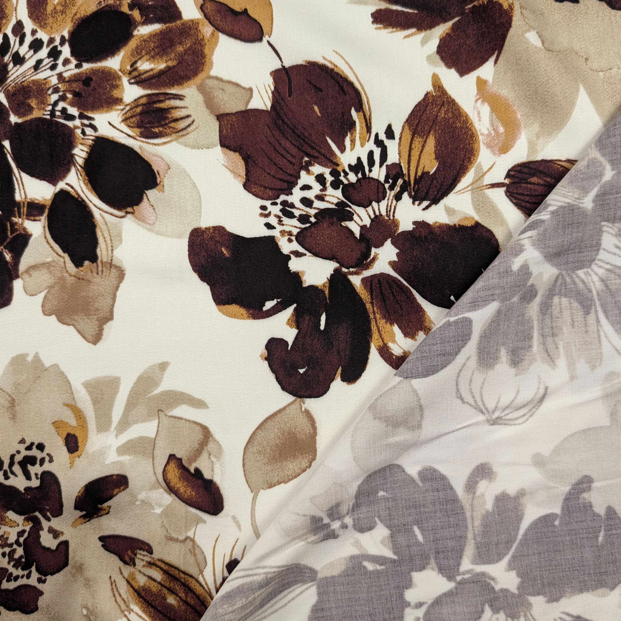 Viscose Fantasy Flowers Leaves Brown Tones Image