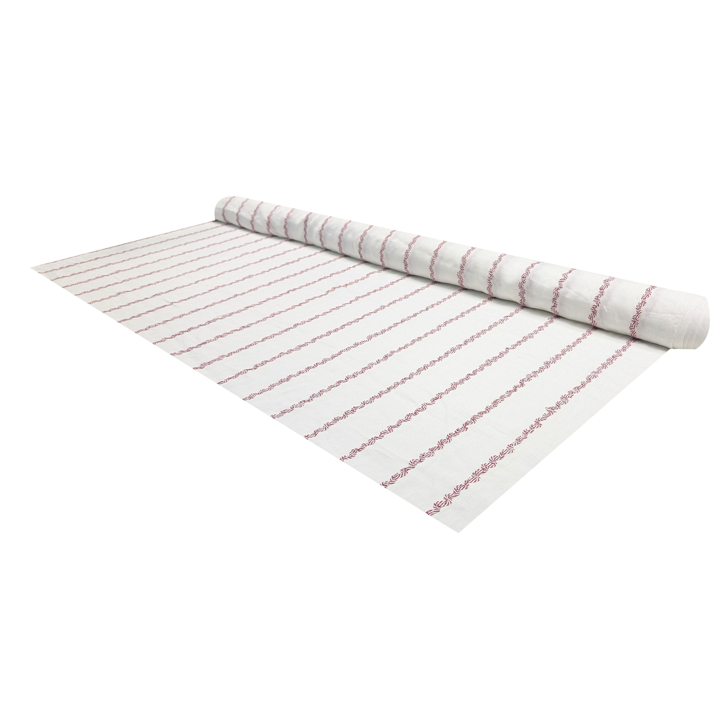 Pure Linen Fabric with Red Wavy Stripes Pattern Image