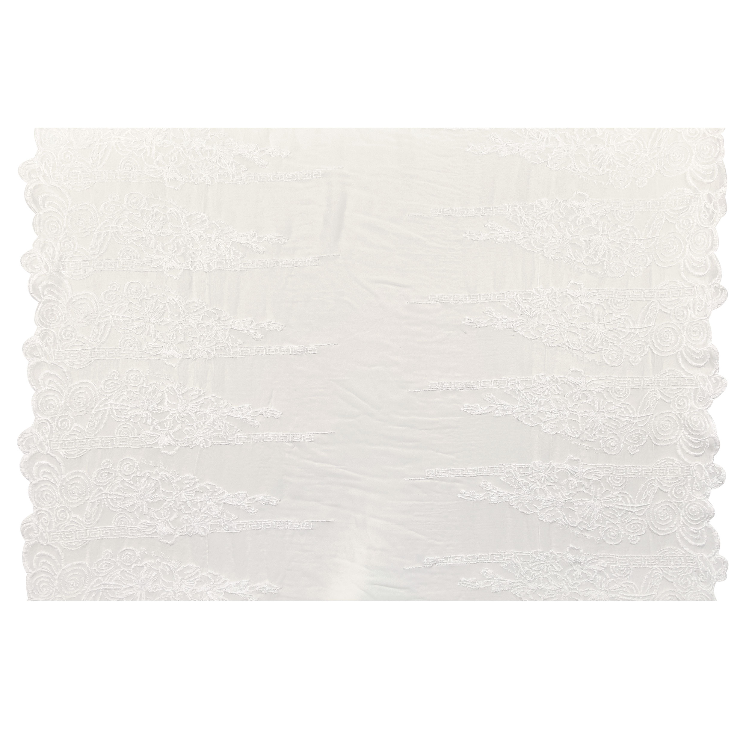 Tissu de mousseline brodée Double feston blanc