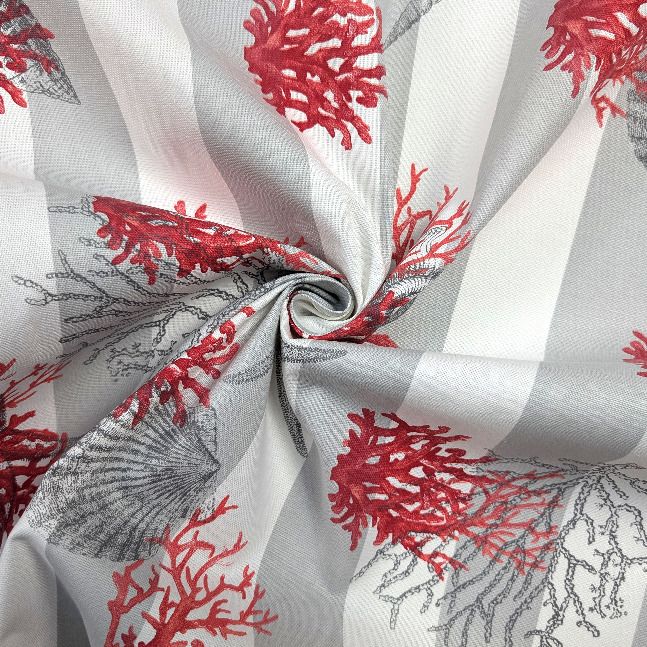 Panama Fabric White Grey Stripes Red Shells Image