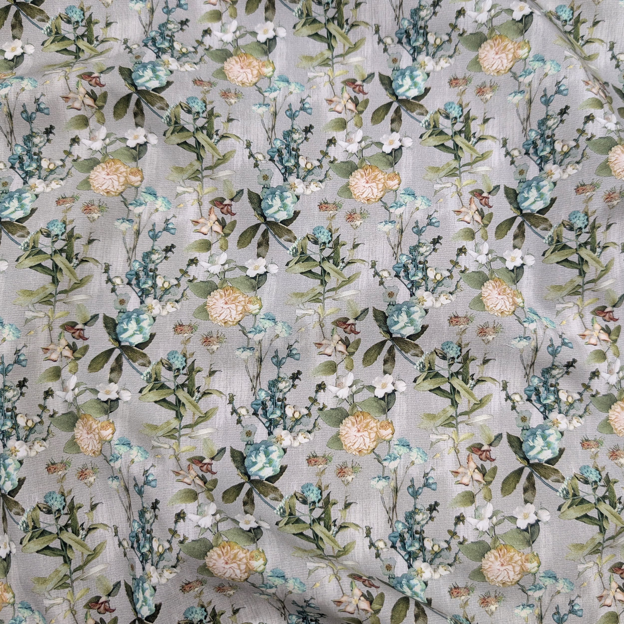 Poplin Cotton Floral Petrol and Yellow Flowers Image