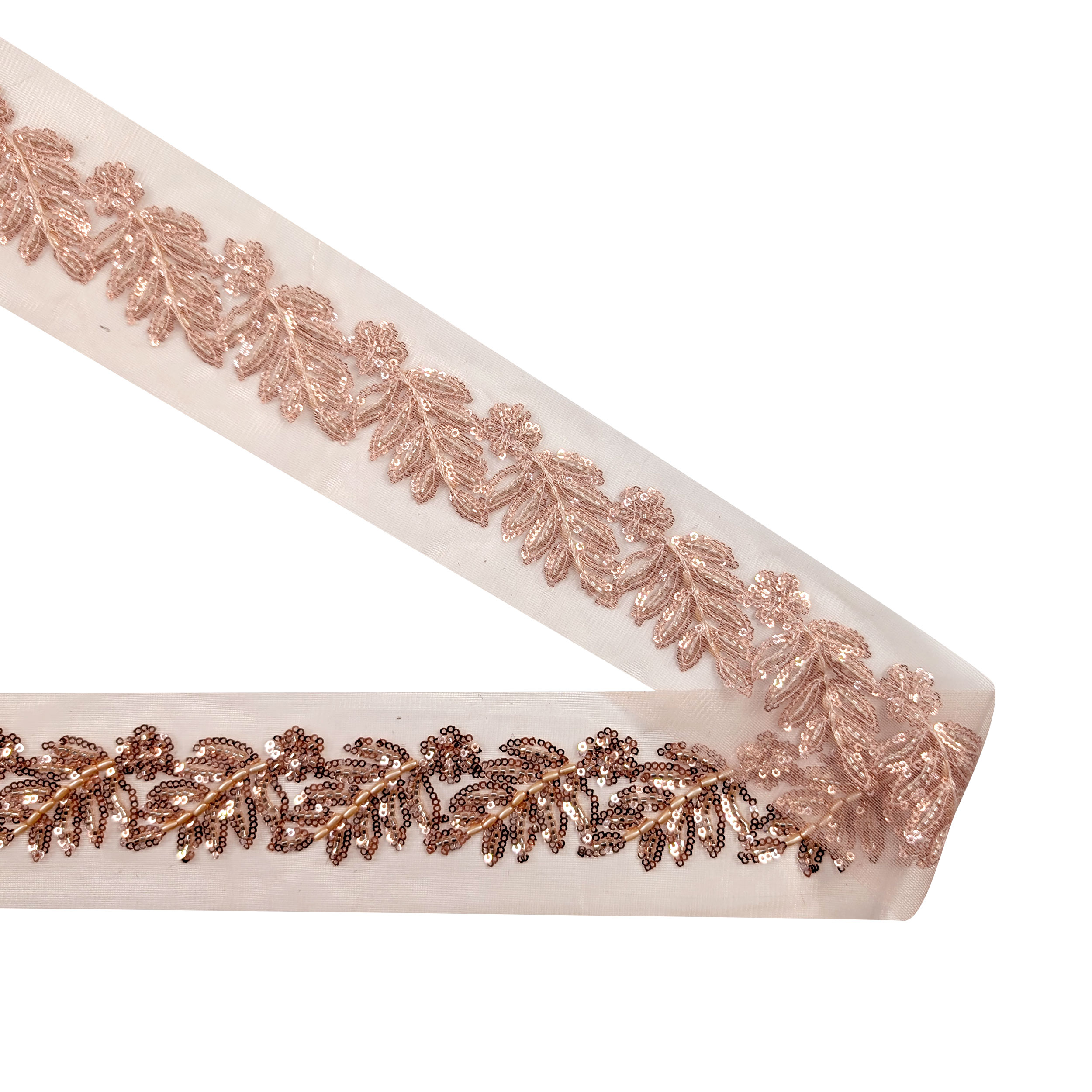 Trimmings Tulle Leaves Sequins and Beads Pink Image