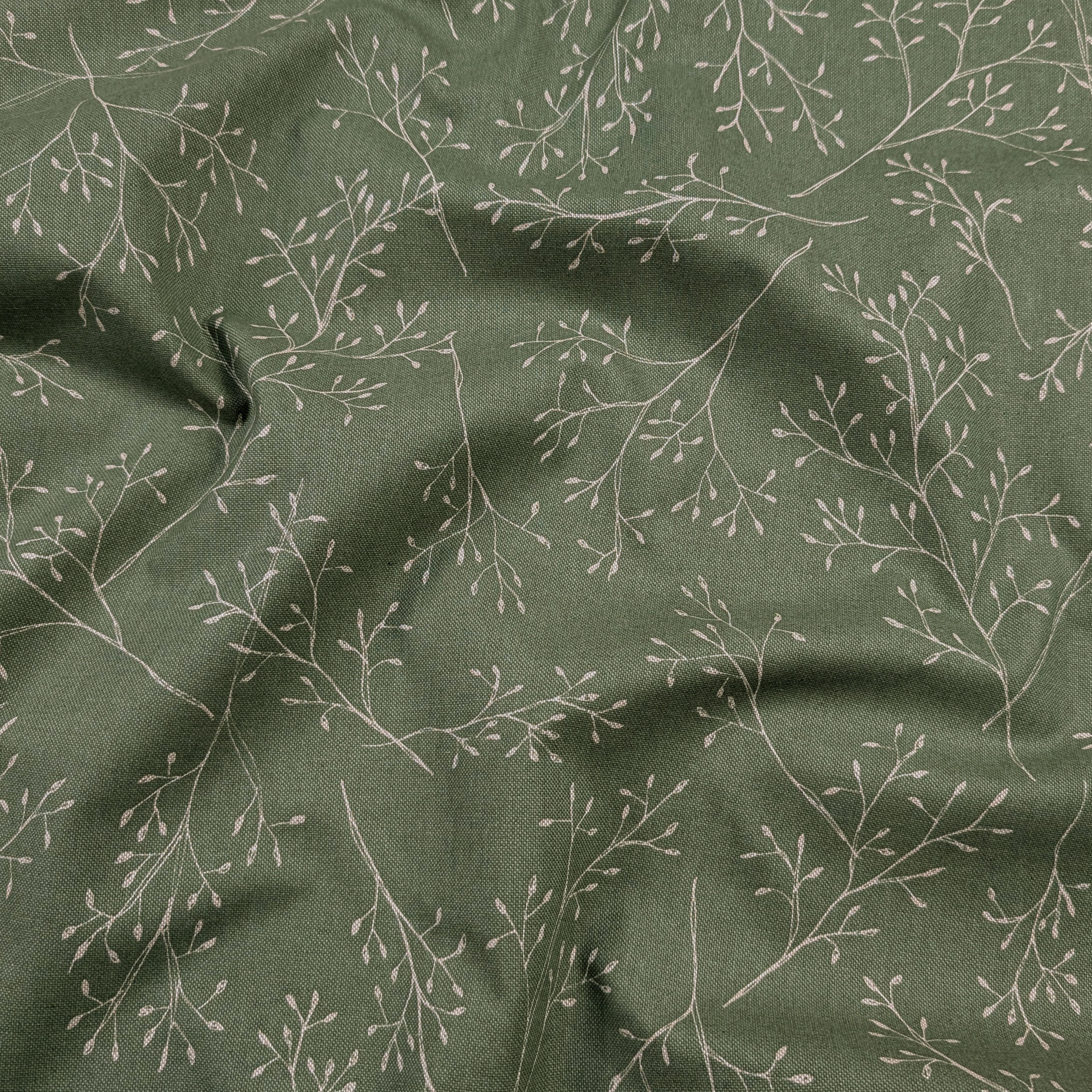 Panama Fabric Branches Green Background Image