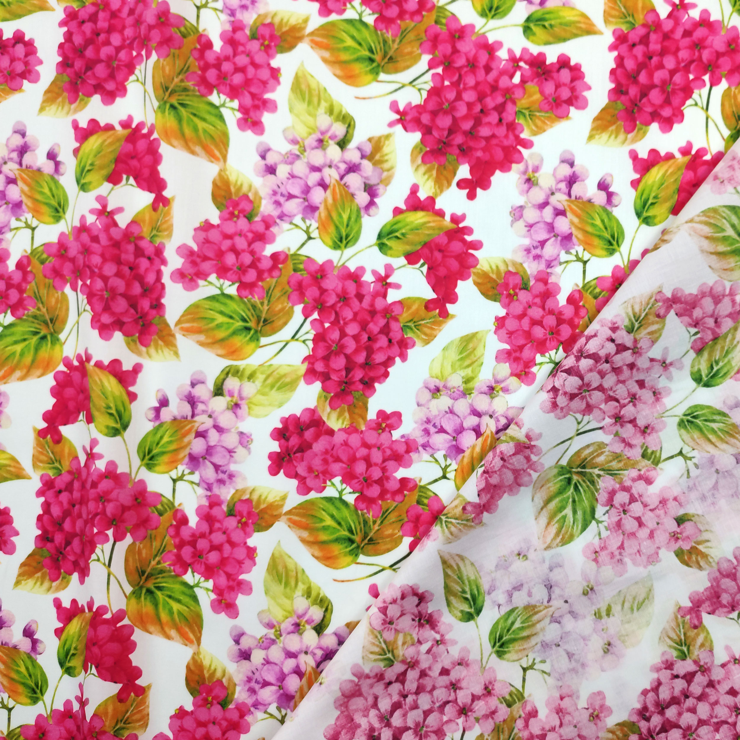 Rasatello Cotton White Flowers in Pink