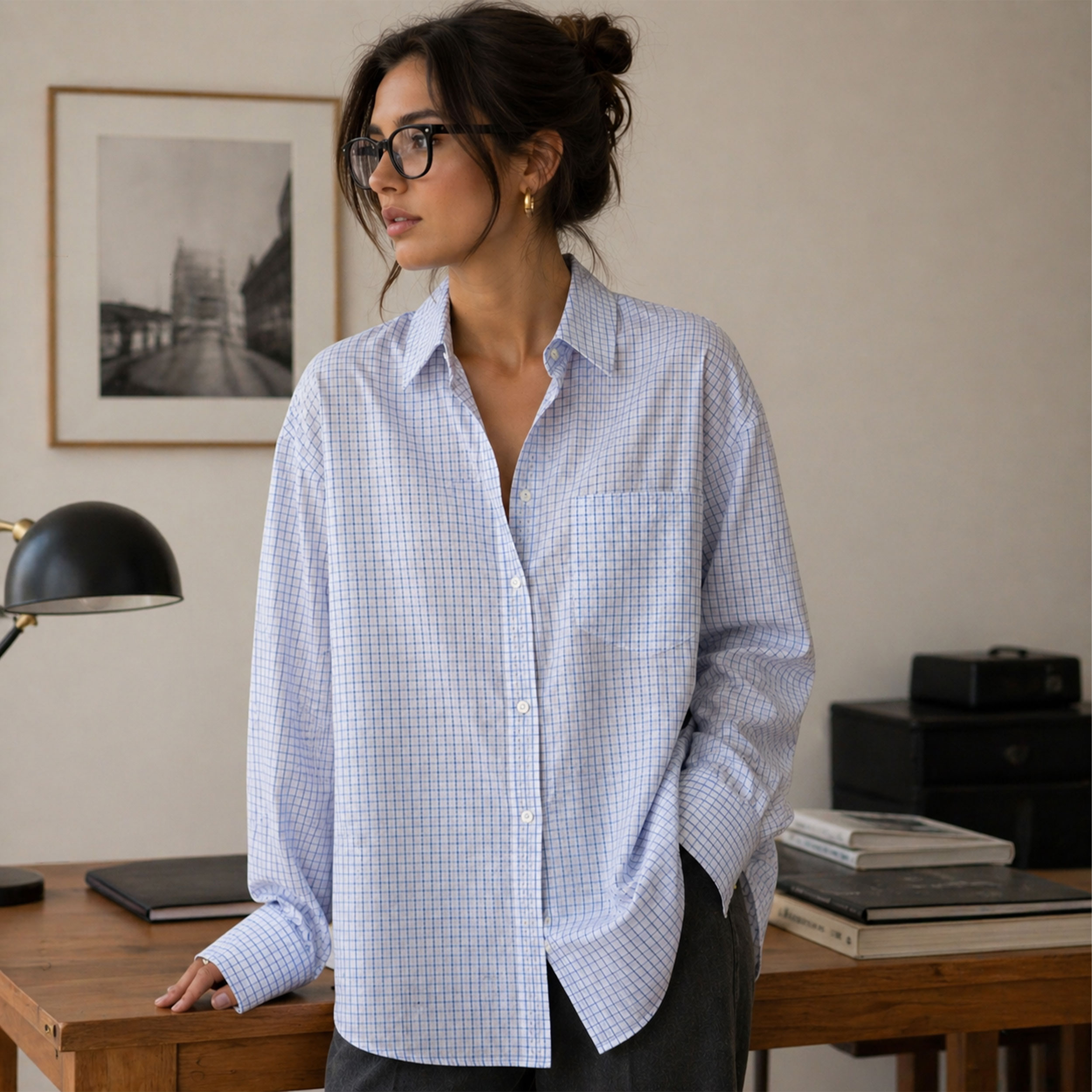 Cotton for Shirts Large Squares Light Blue Image