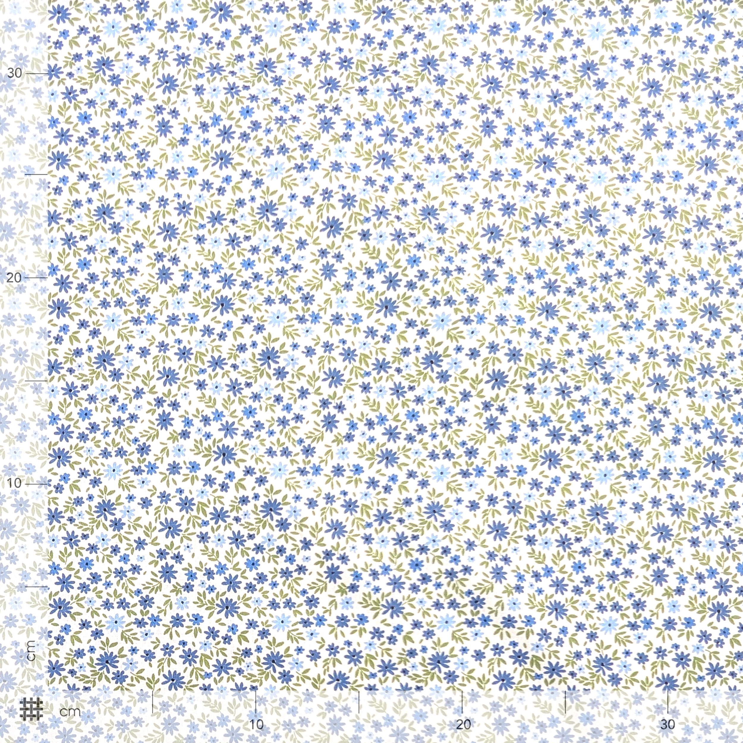 Light Blue and Blue Flowered Cotton Poplin