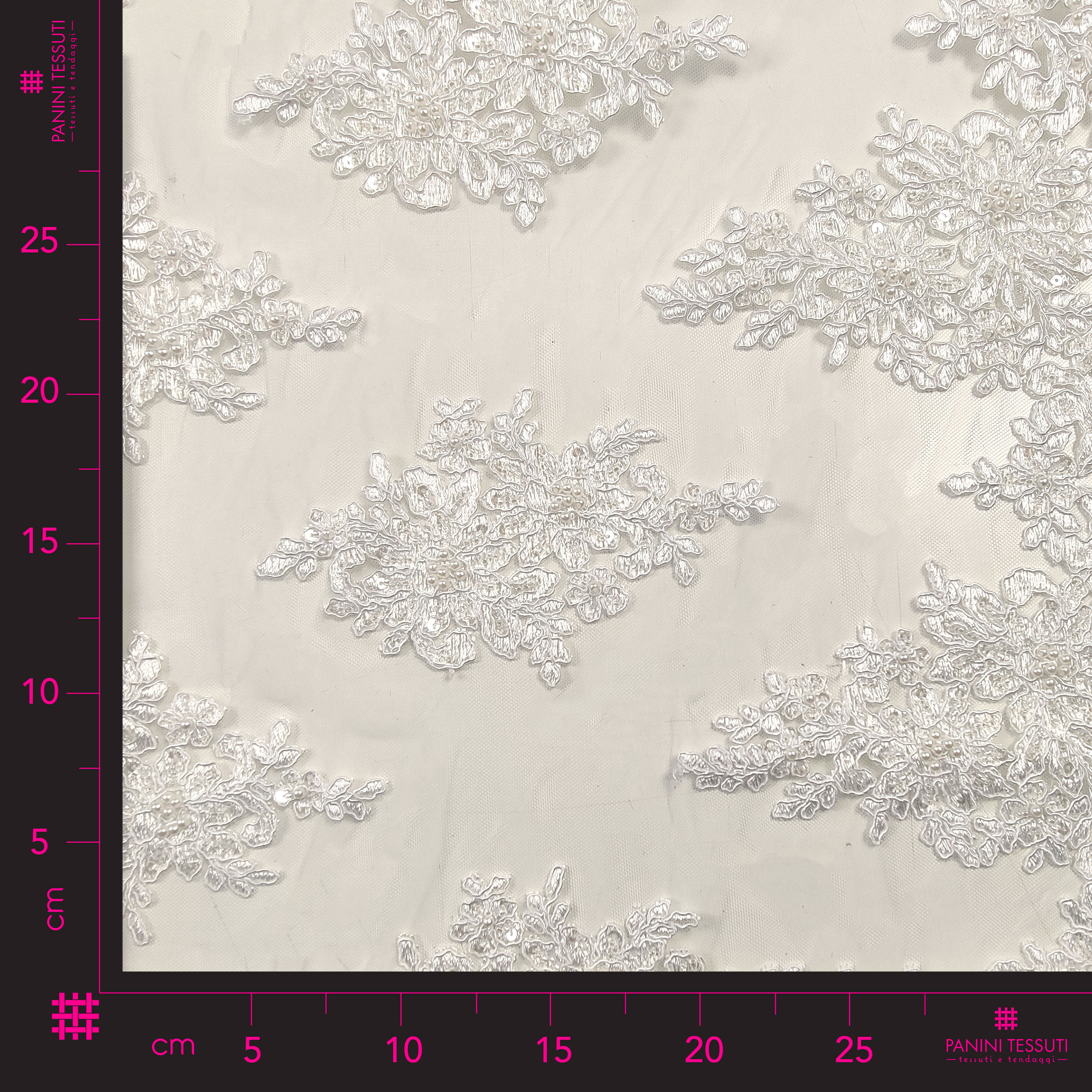 White Beaded Double Edge Tulle Lace  Image