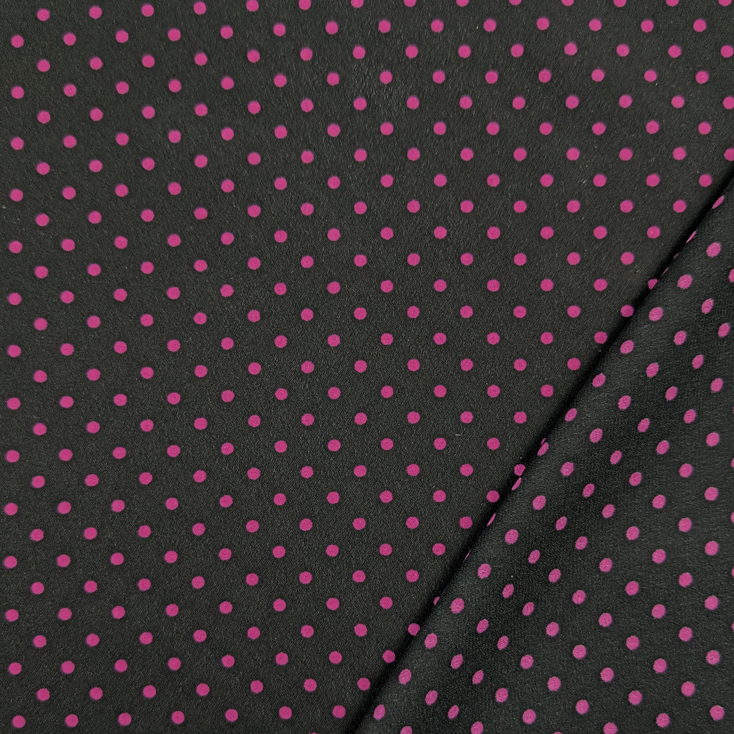 Black Georgette with Fuxia Polka Dots Image