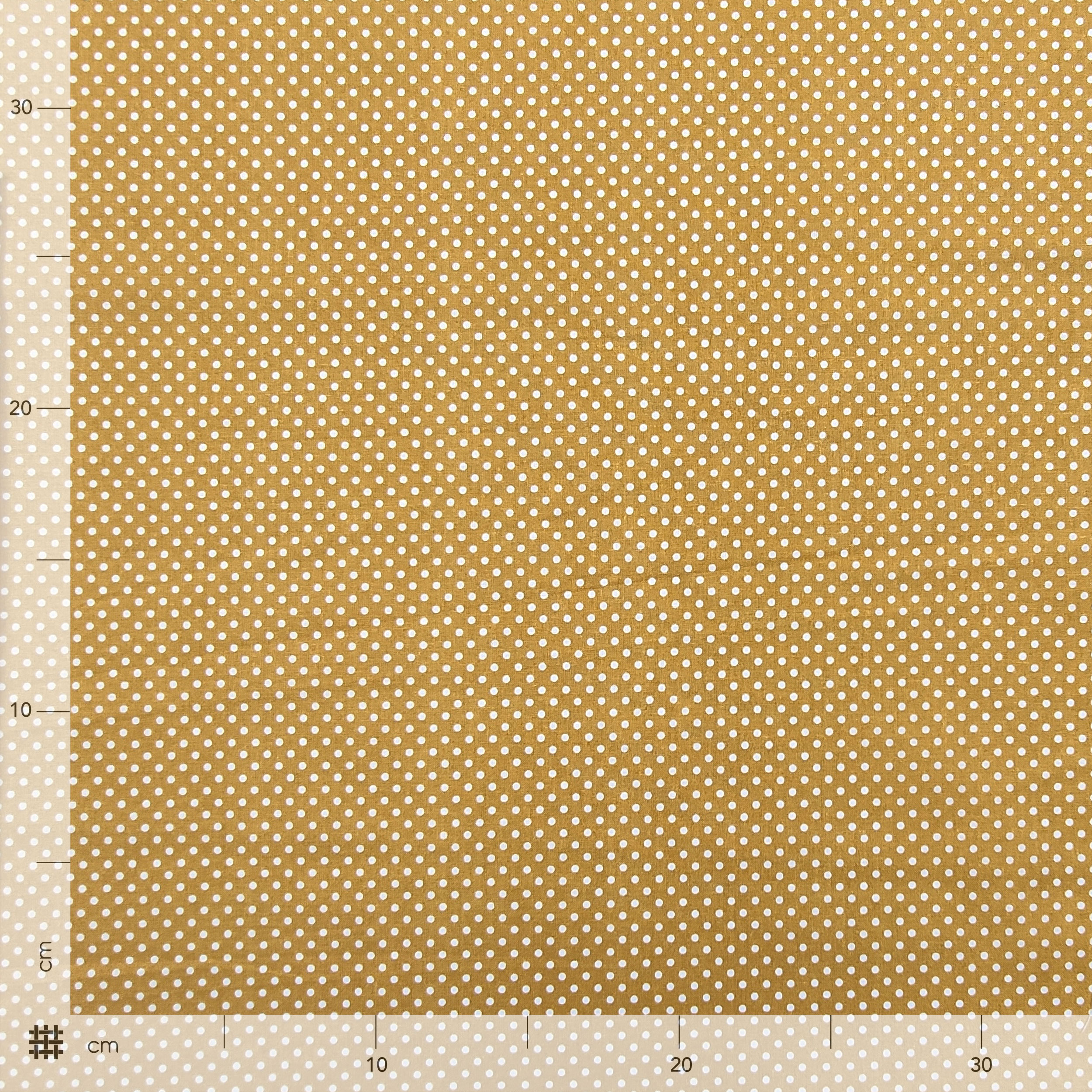 Baumwollstoff Senf Weiß Polka Dot