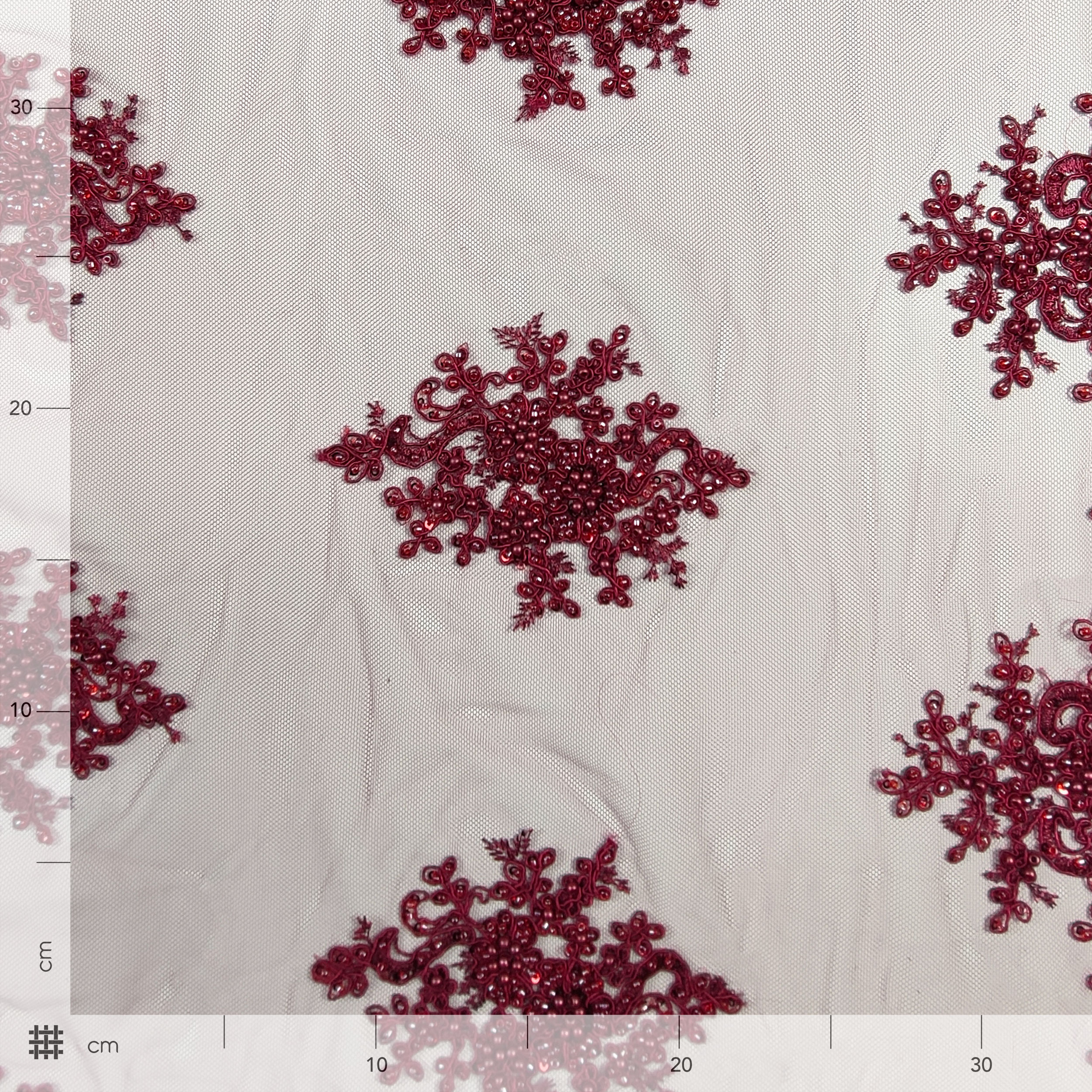 Tulle brodé perlé Lux Bordeaux