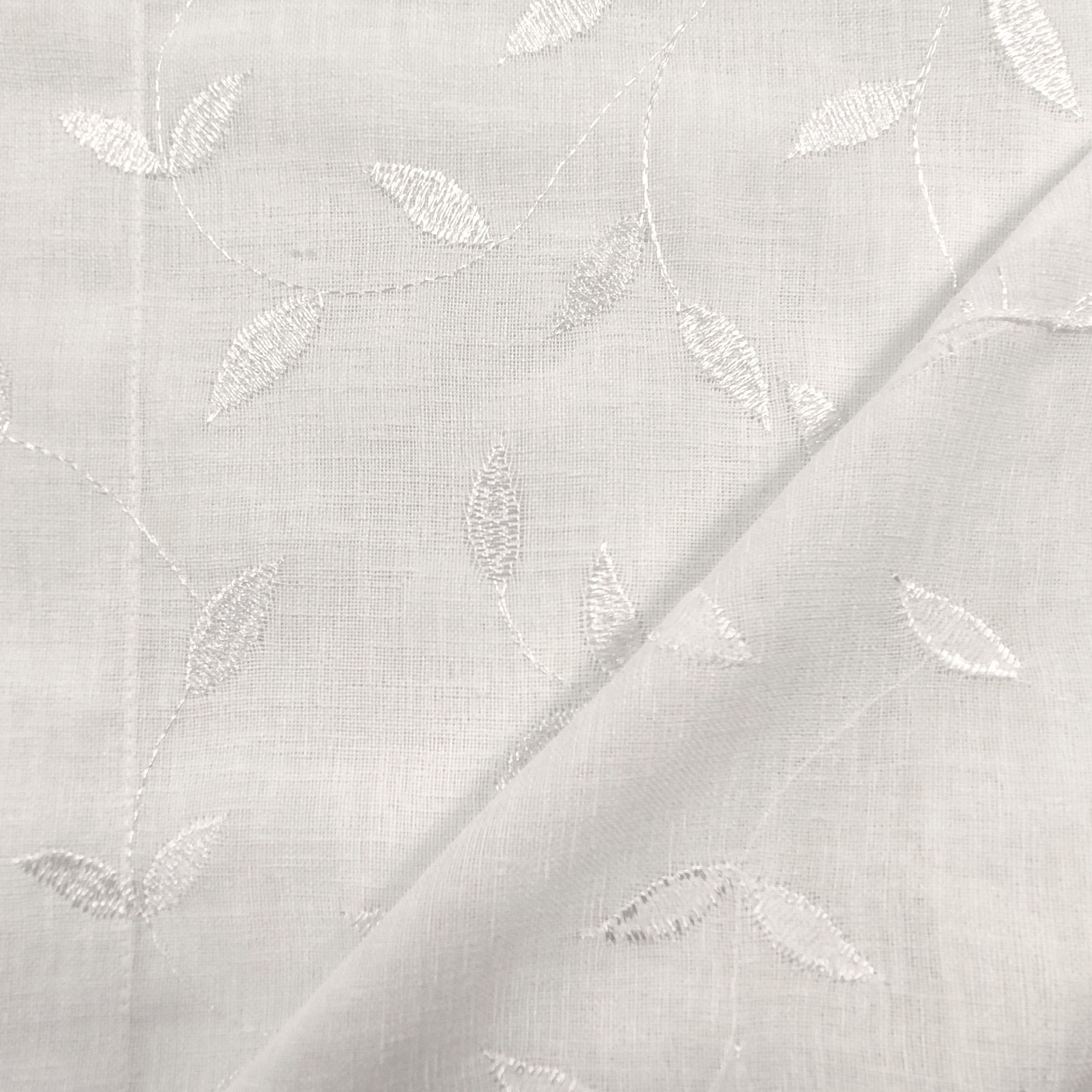Curtain Fabric Elegant Leaves - White