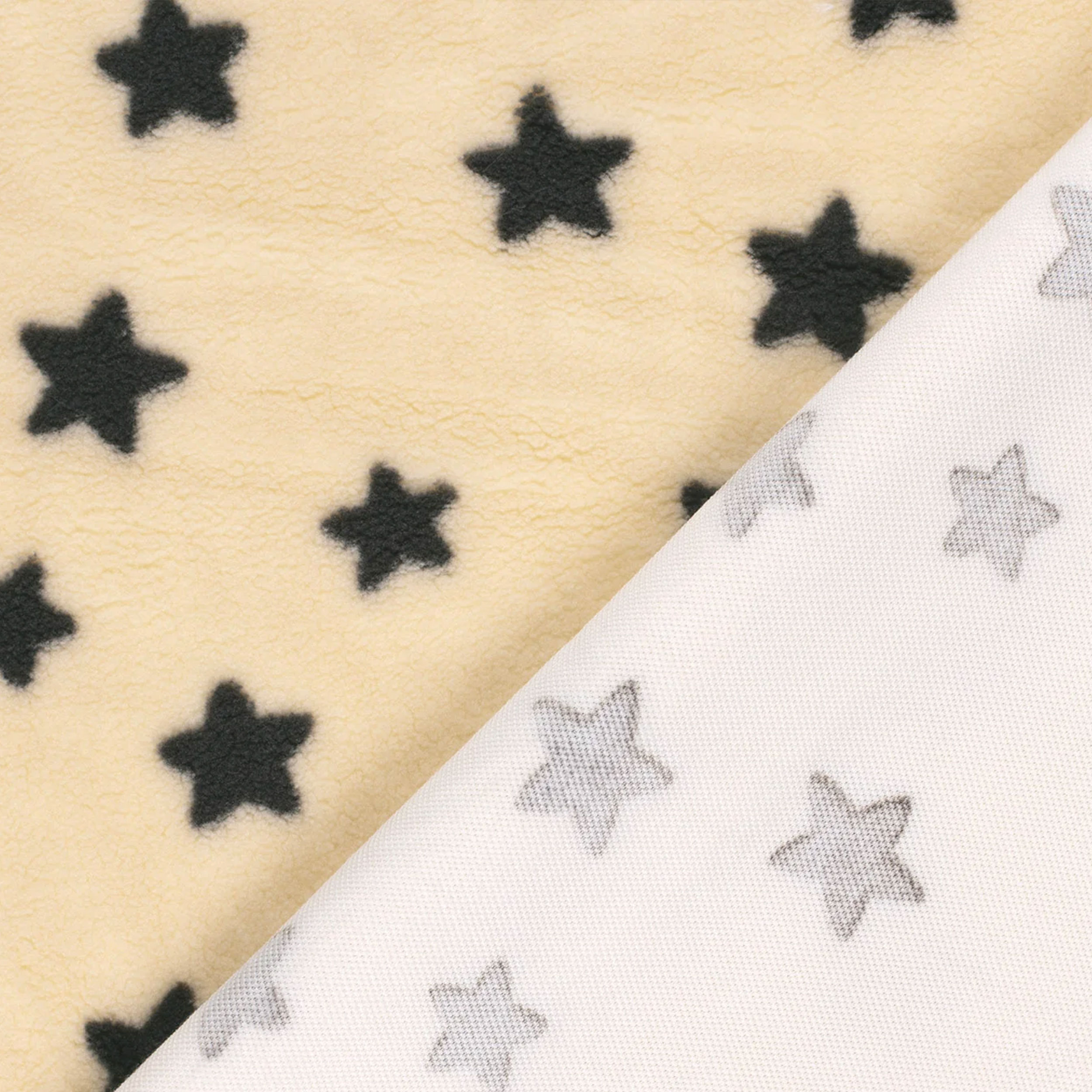 Tissu Sherpa Beige Black Stars