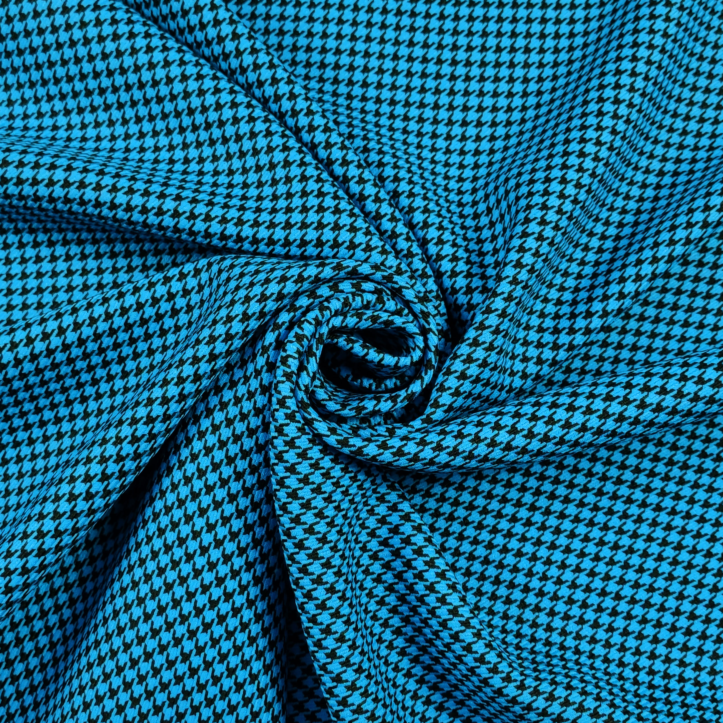 Tissu Pied de Poule Fond noir Bleu clair