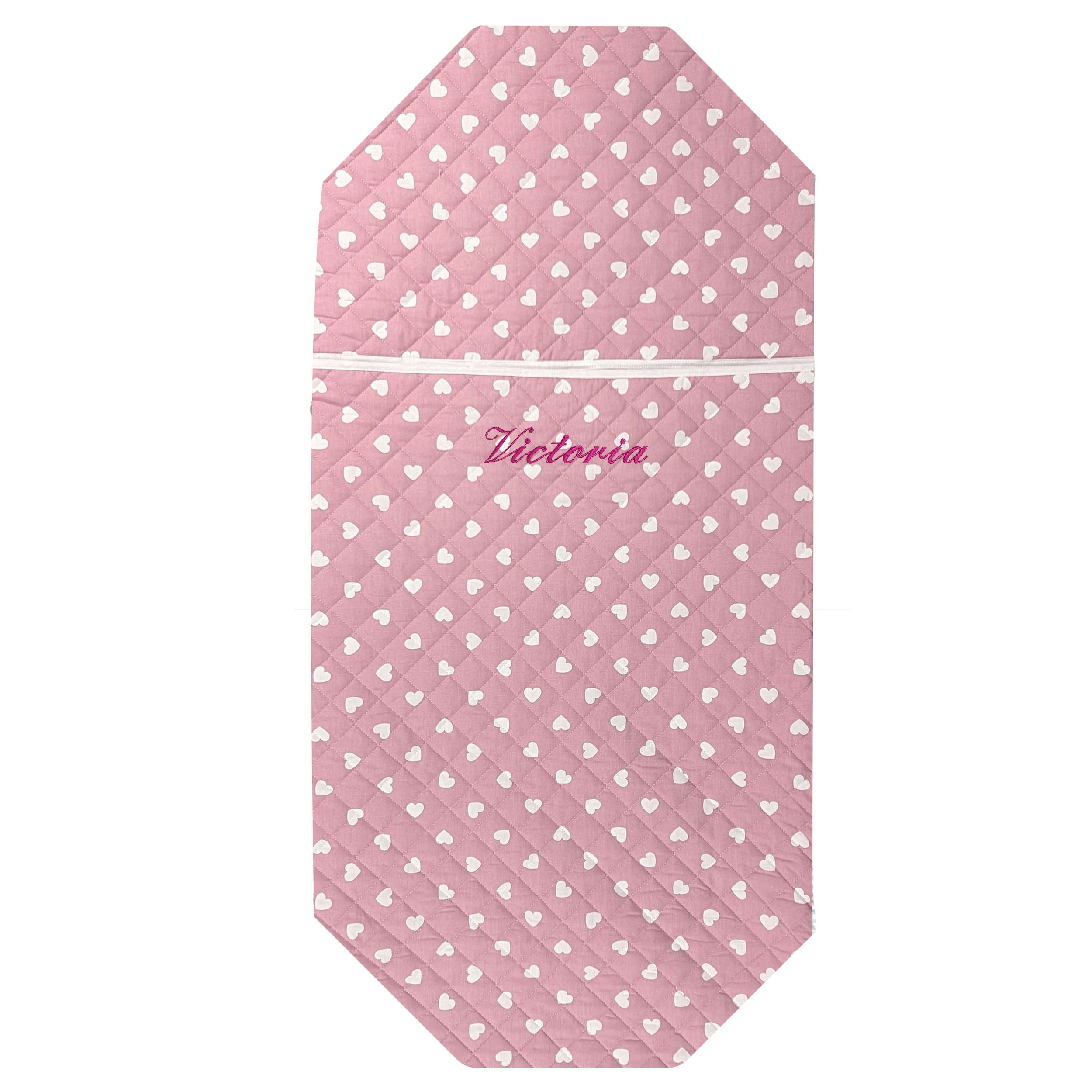 Shaped Sleeping Bag for Brandy White Hearts with Antique Pink Background Image
