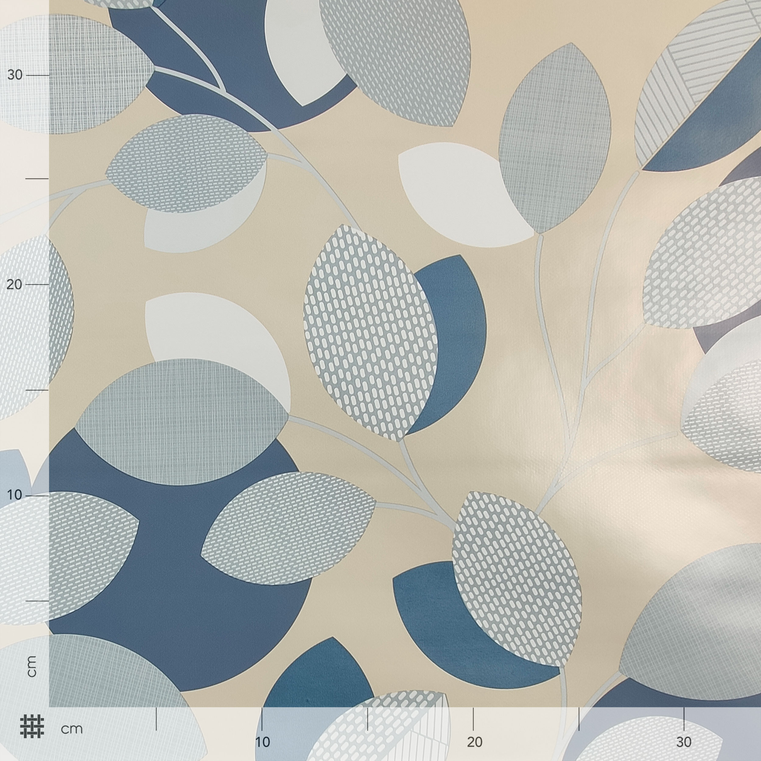 Fabric for Plastic-coated Tablecloth Light Blue Leaves