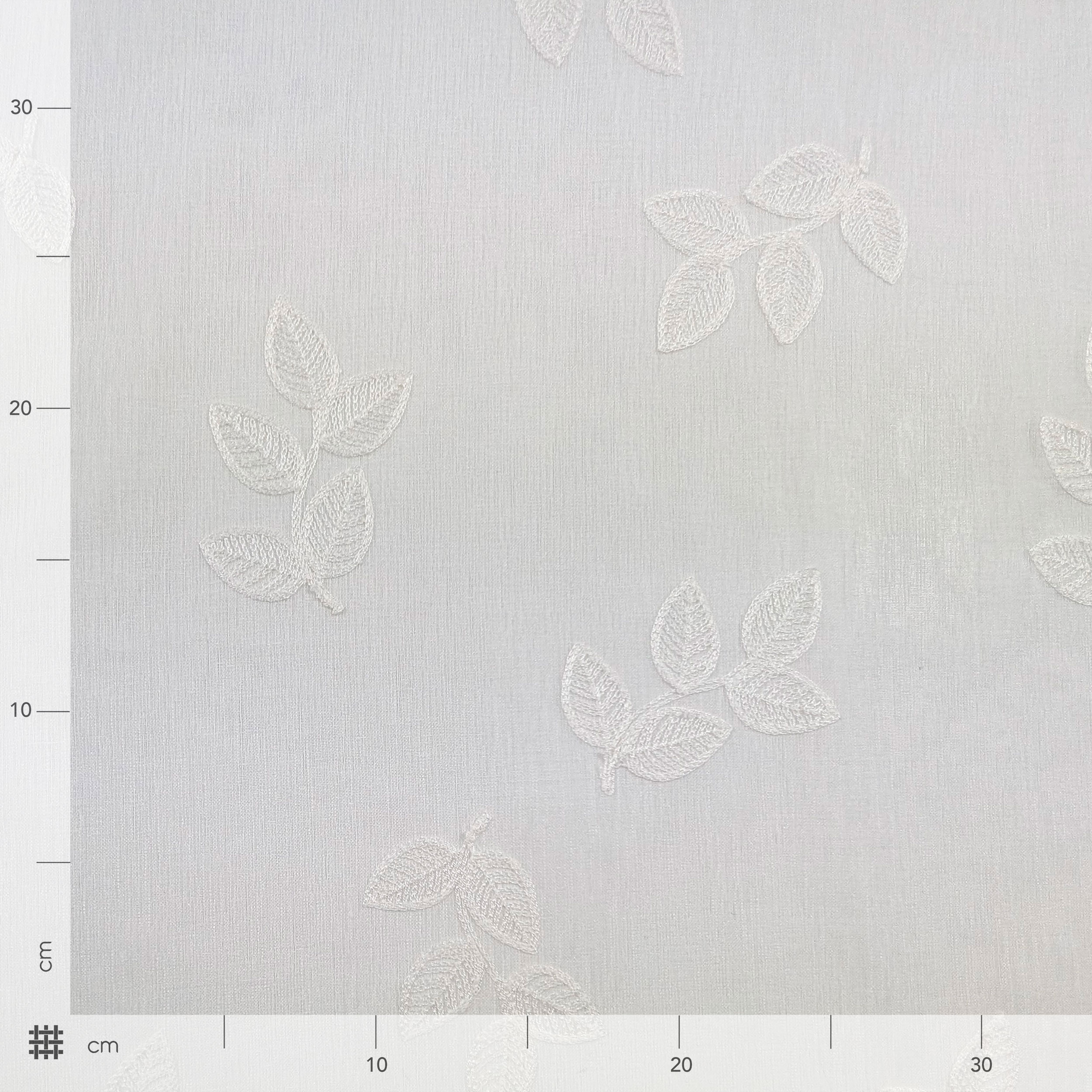 Embroidered Leaf Curtain Fabric White Image