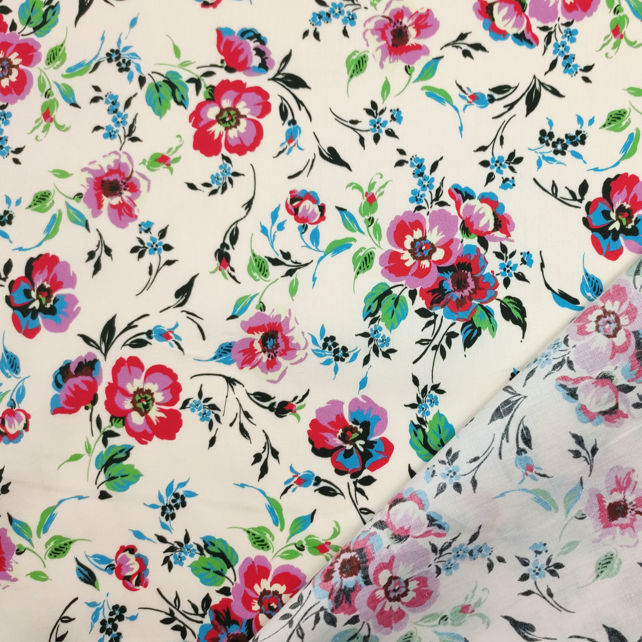 Cotton Satin with Floral Fantasy Cream Background Image